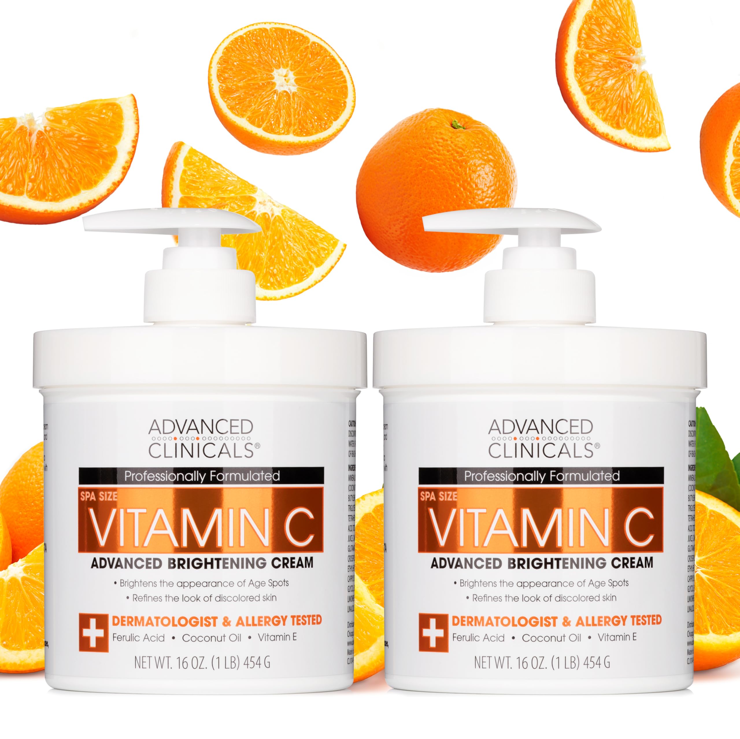 Advanced Clinicals Vitamin C Cream bottle pump shows brightening formula for radiant skin.