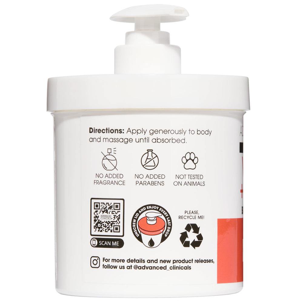 Advanced Clinicals Vitamin C Cream on face and body application, suitable for day and night use.
