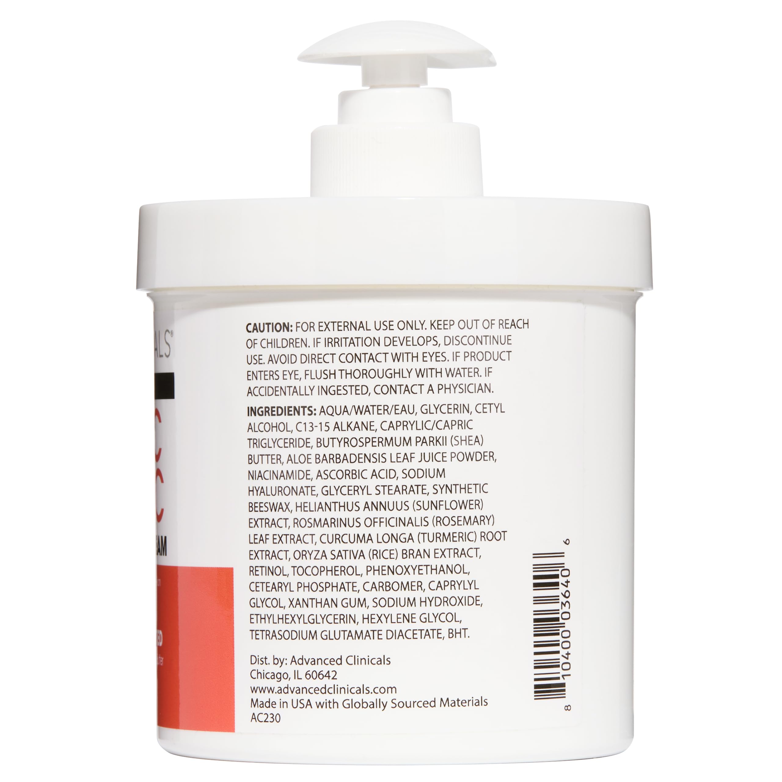 Advanced Clinicals Vitamin C Cream swatch with turmeric and shea butter, signaling nourishing formula.