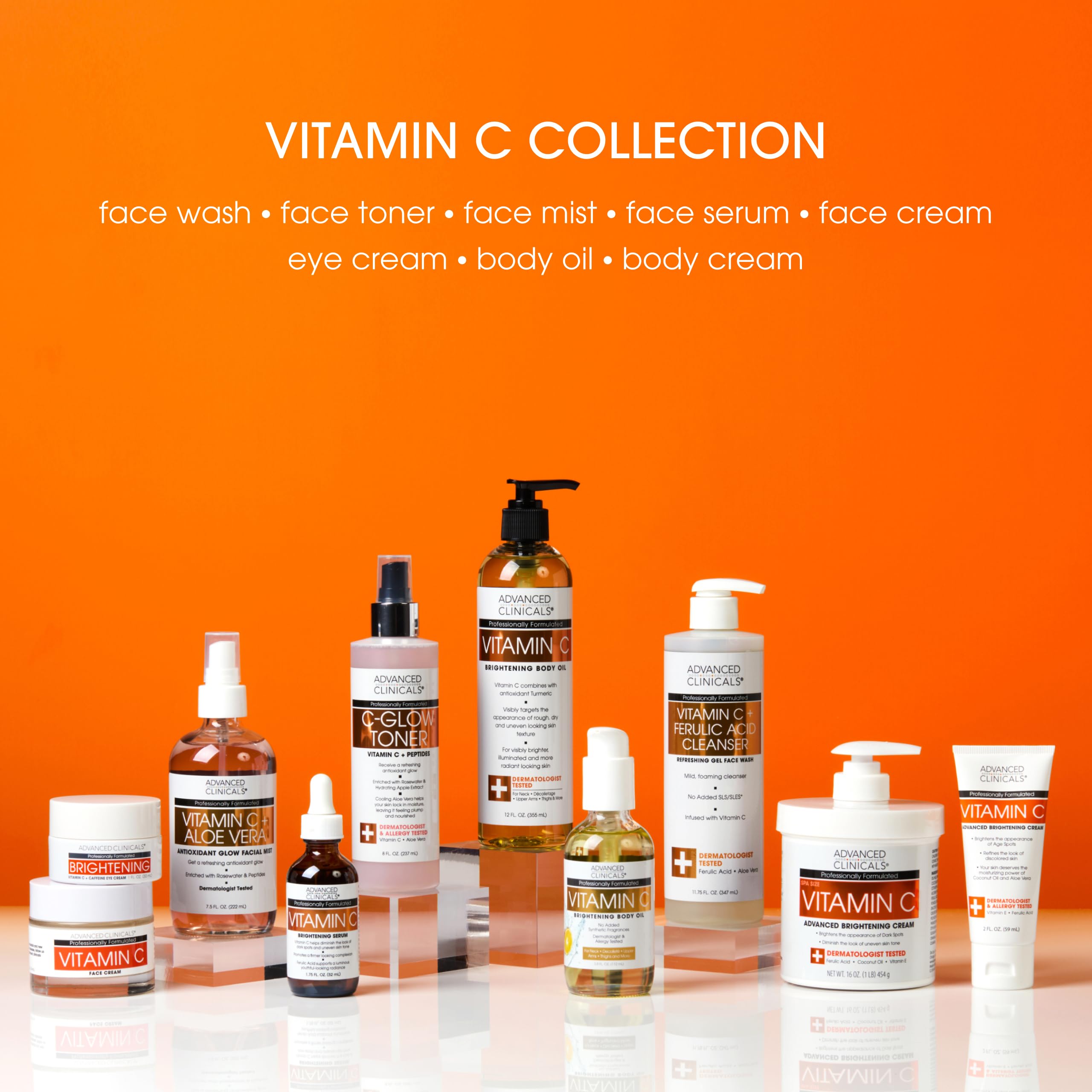 Advanced Clinicals Vitamin C Toner ingredients label—vitamin C and ferulic acid for antioxidant support.