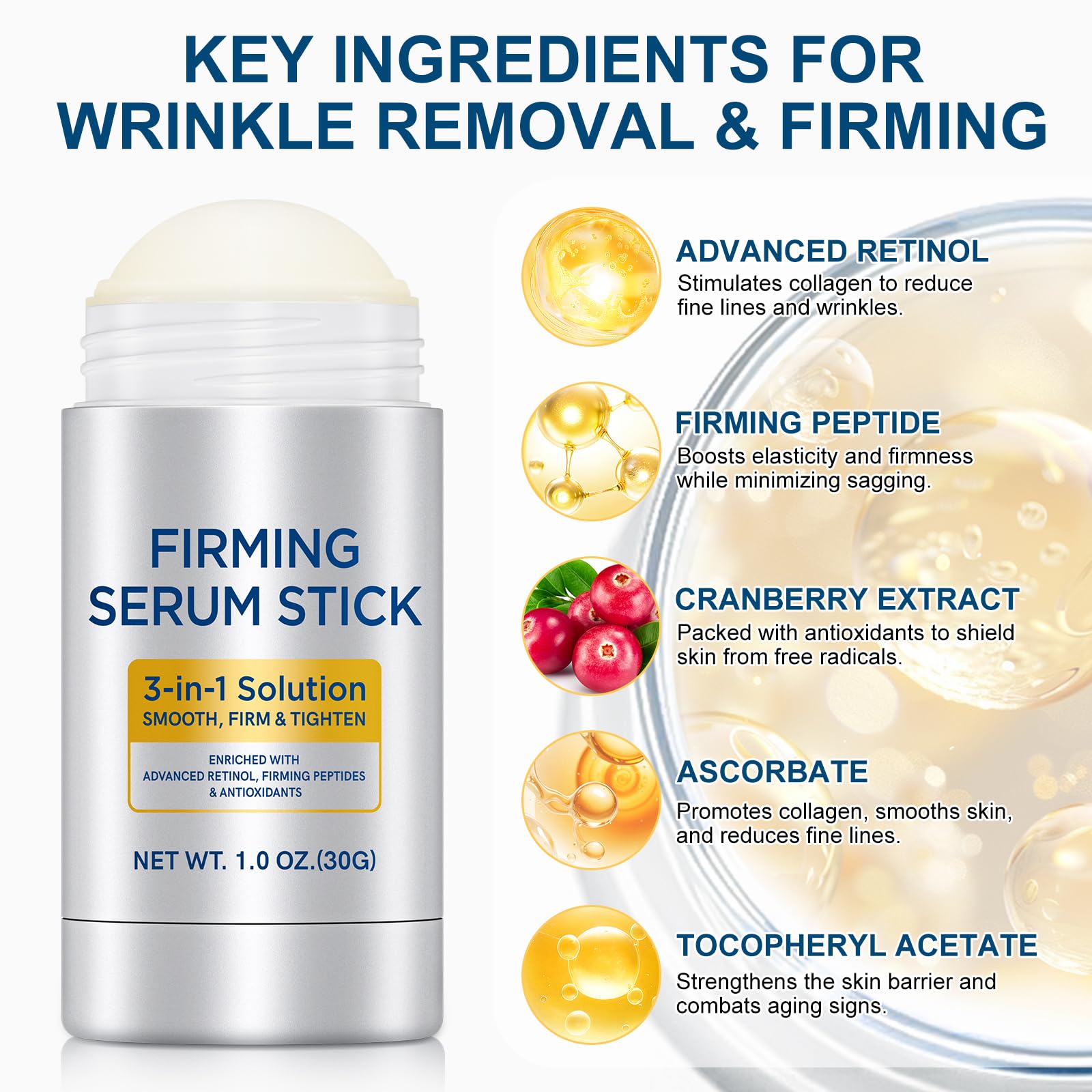 Advanced Retinol Firming Serum Stick packaging emphasizes hypoallergenic, fragrance-free formula.
