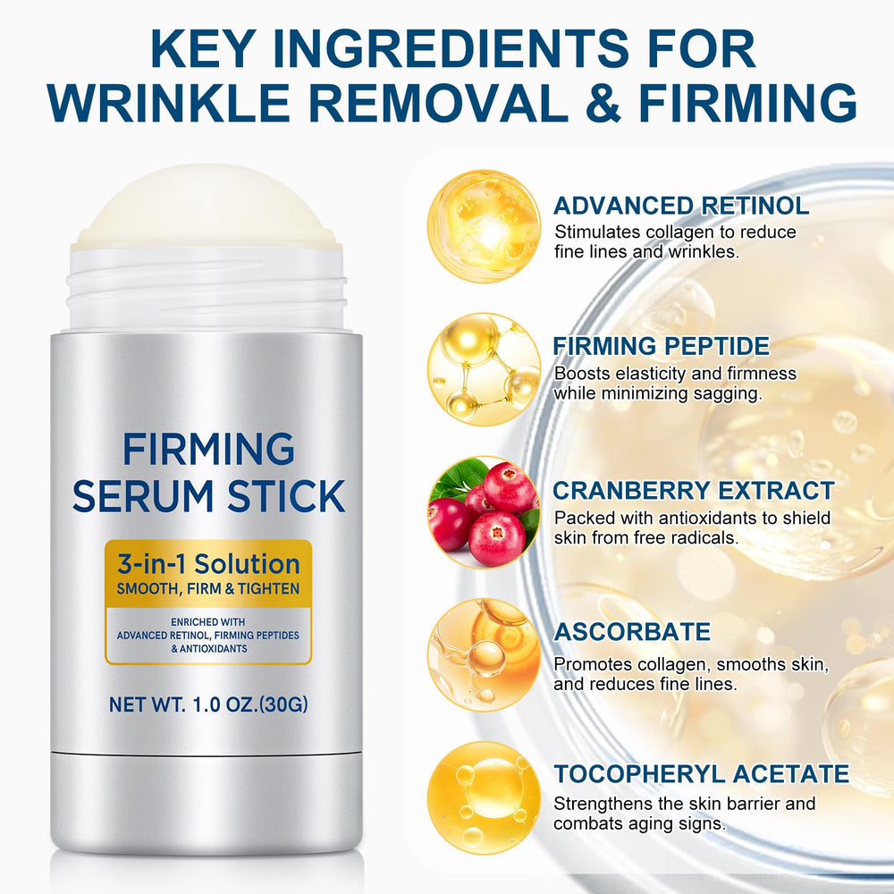Advanced Retinol Firming Serum Stick packaging emphasizes hypoallergenic, fragrance-free formula.
