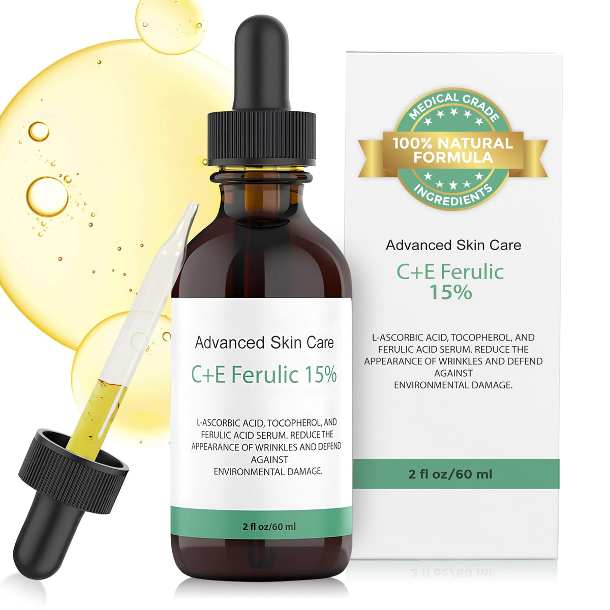 Advanced Skin Care 15-percent Vitamin C serum bottle brightens skin tone.