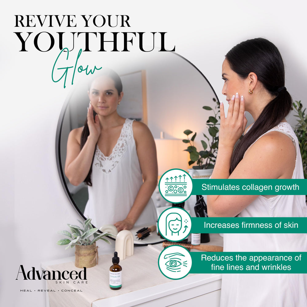 Advanced Skin Care daily routine image suggests applying before sunscreen for best results.