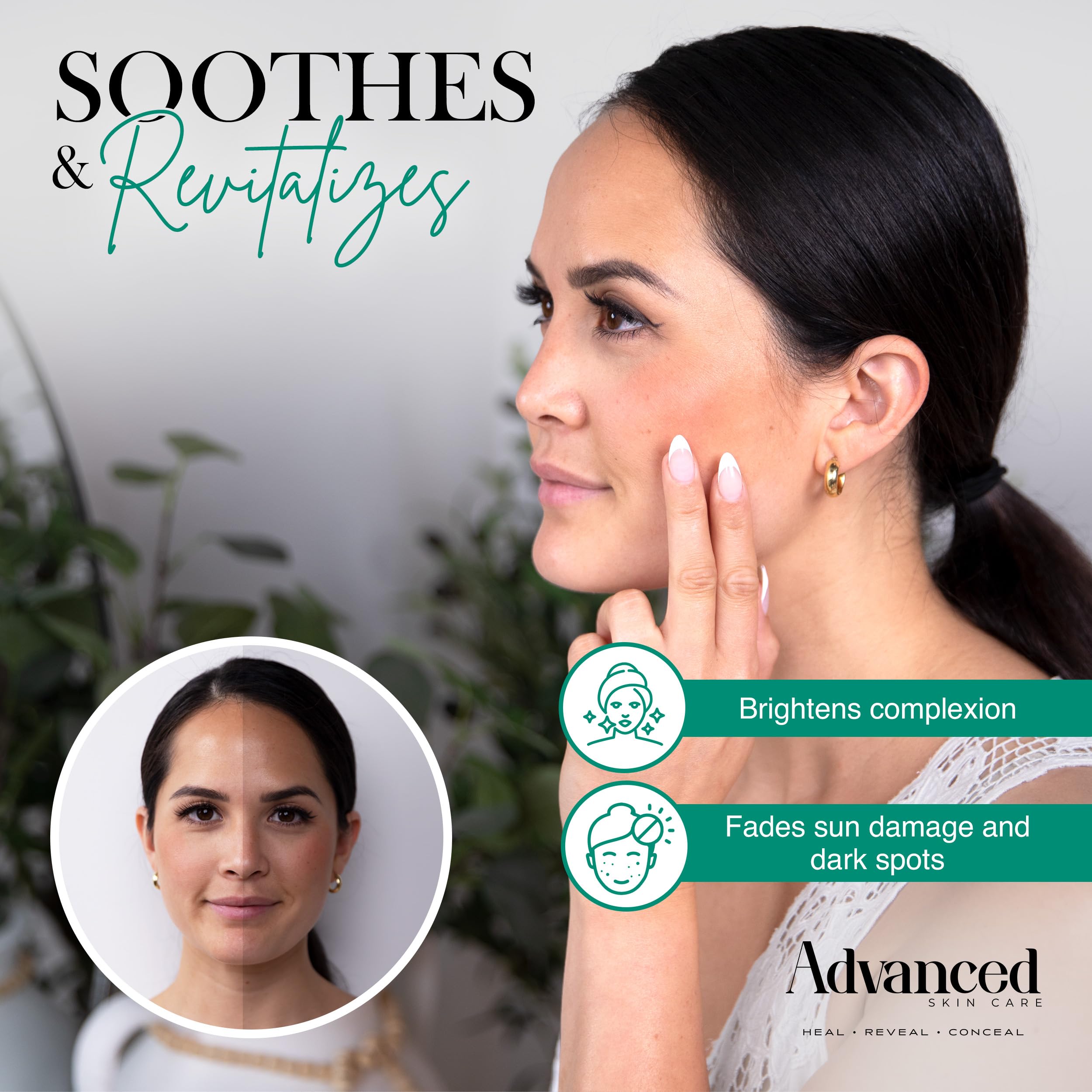 Advanced Skin Care brightening application on uneven tone targets dark spots over time.