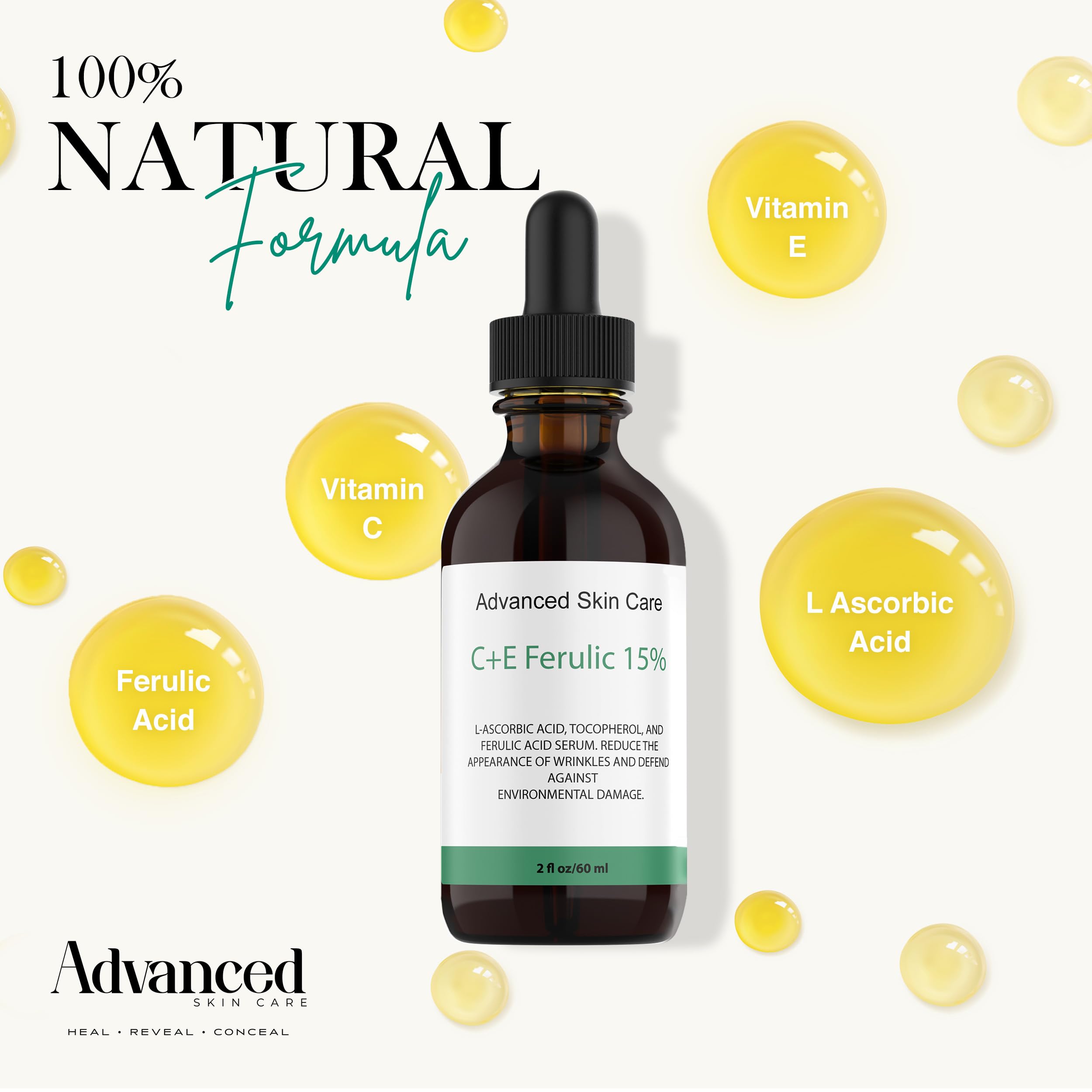 Advanced Skin Care Vitamin E and Ferulic Acid ingredients provide antioxidant support.