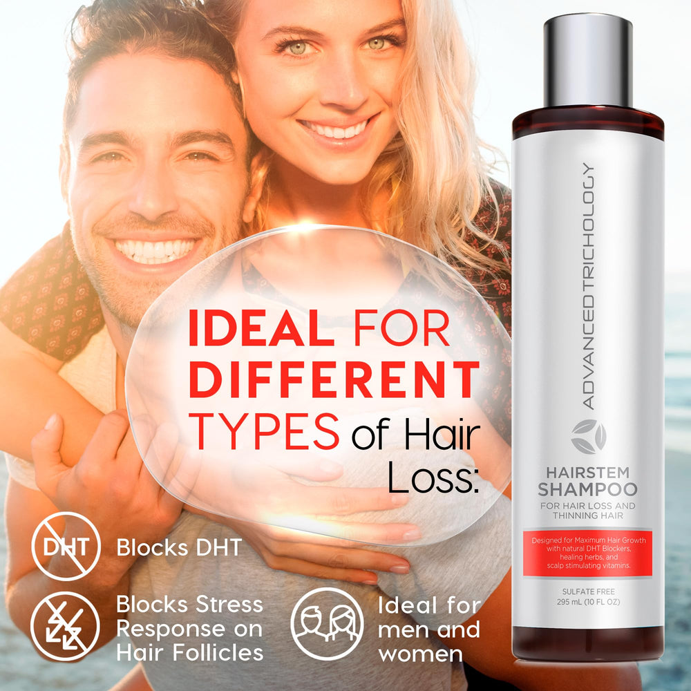 Advanced Trichology HairStem Shampoo ingredients display biotin and saw palmetto for nourishment.