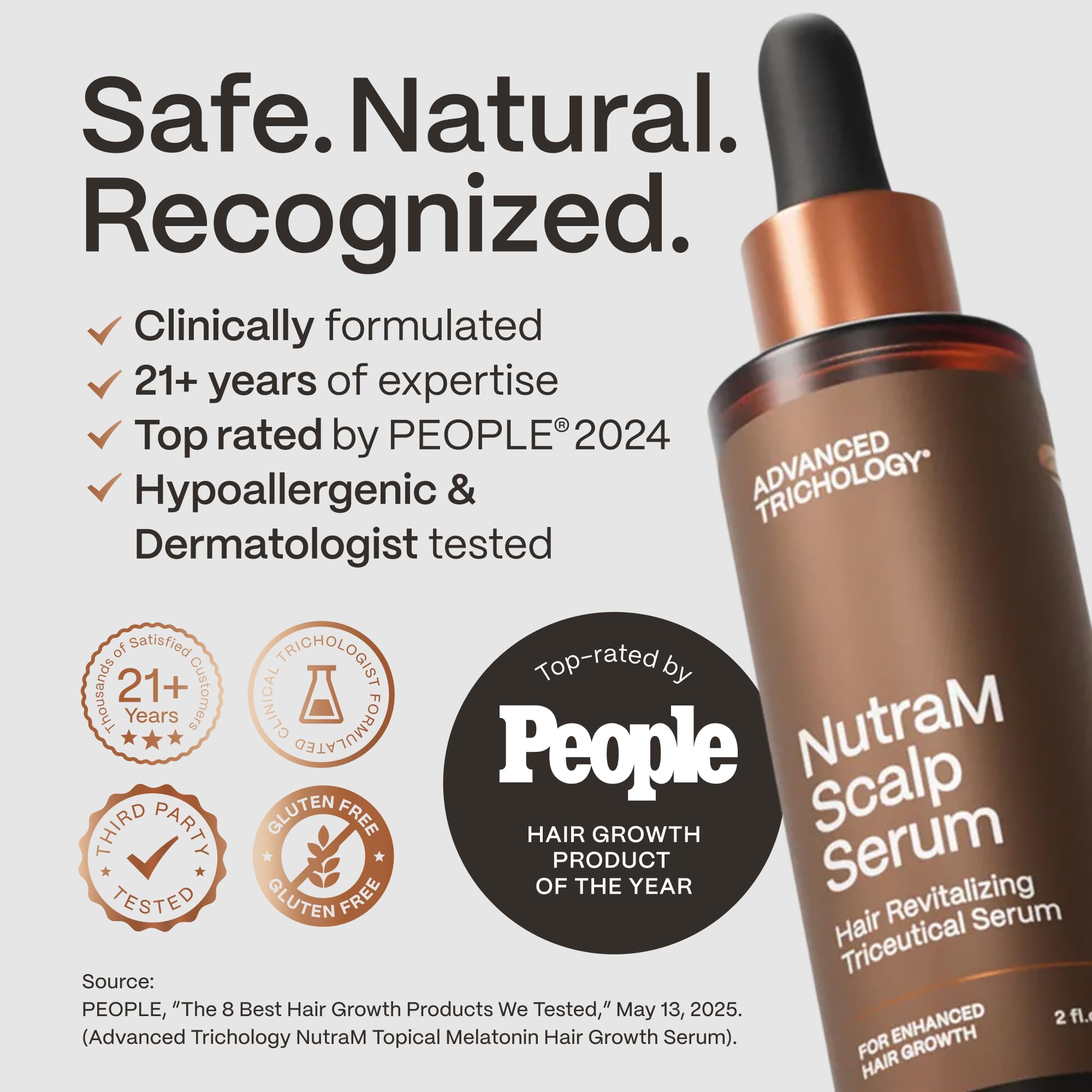 NutraM Serum dropper application enables targeted scalp treatment.