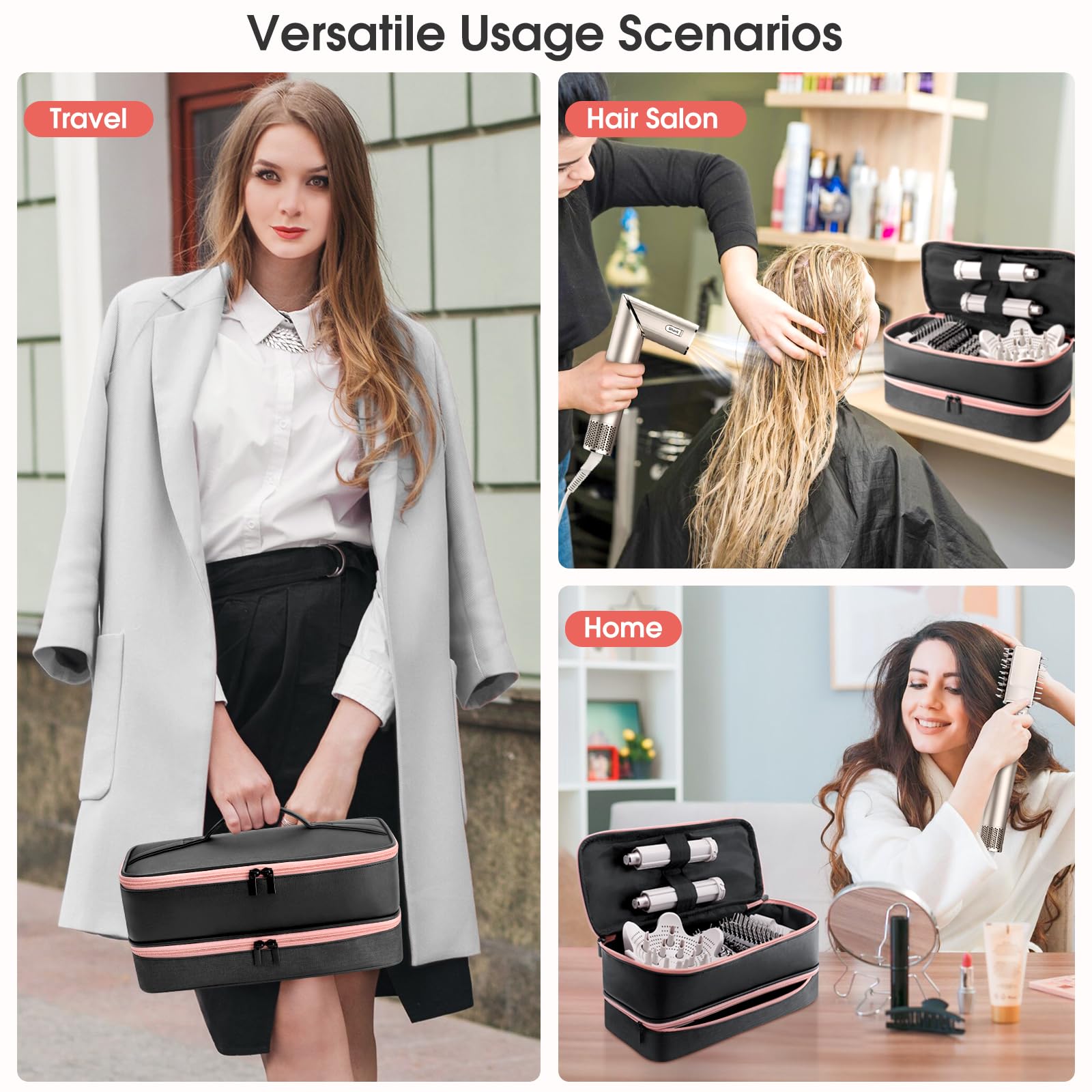 Adworte black case doubles as a sleek organizer for travel, salon, or gym