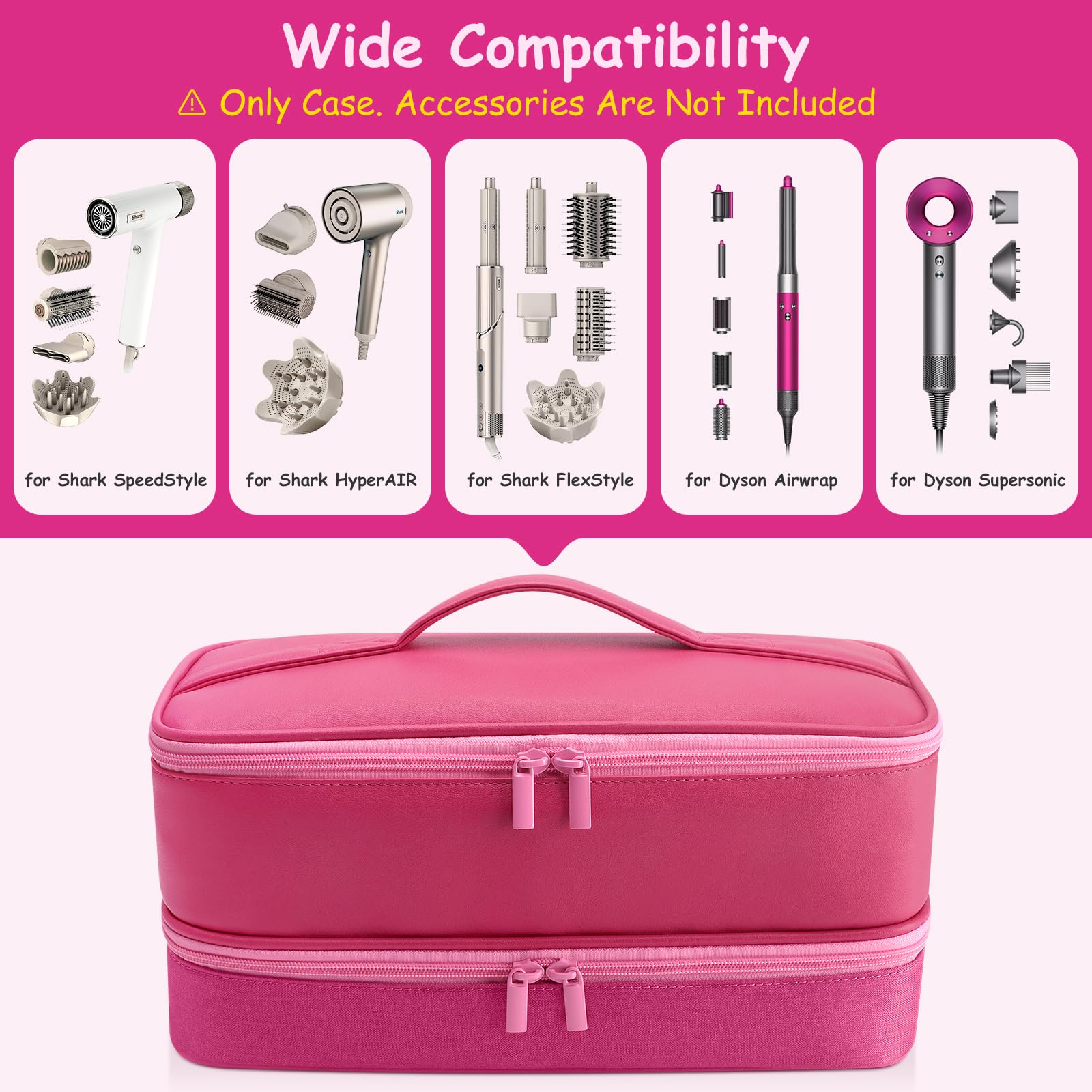 Adworte travel case pink double-zipper ensures secure opening and quick access.