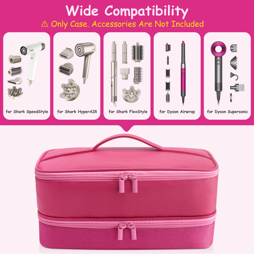 Adworte travel case pink double-zipper ensures secure opening and quick access.