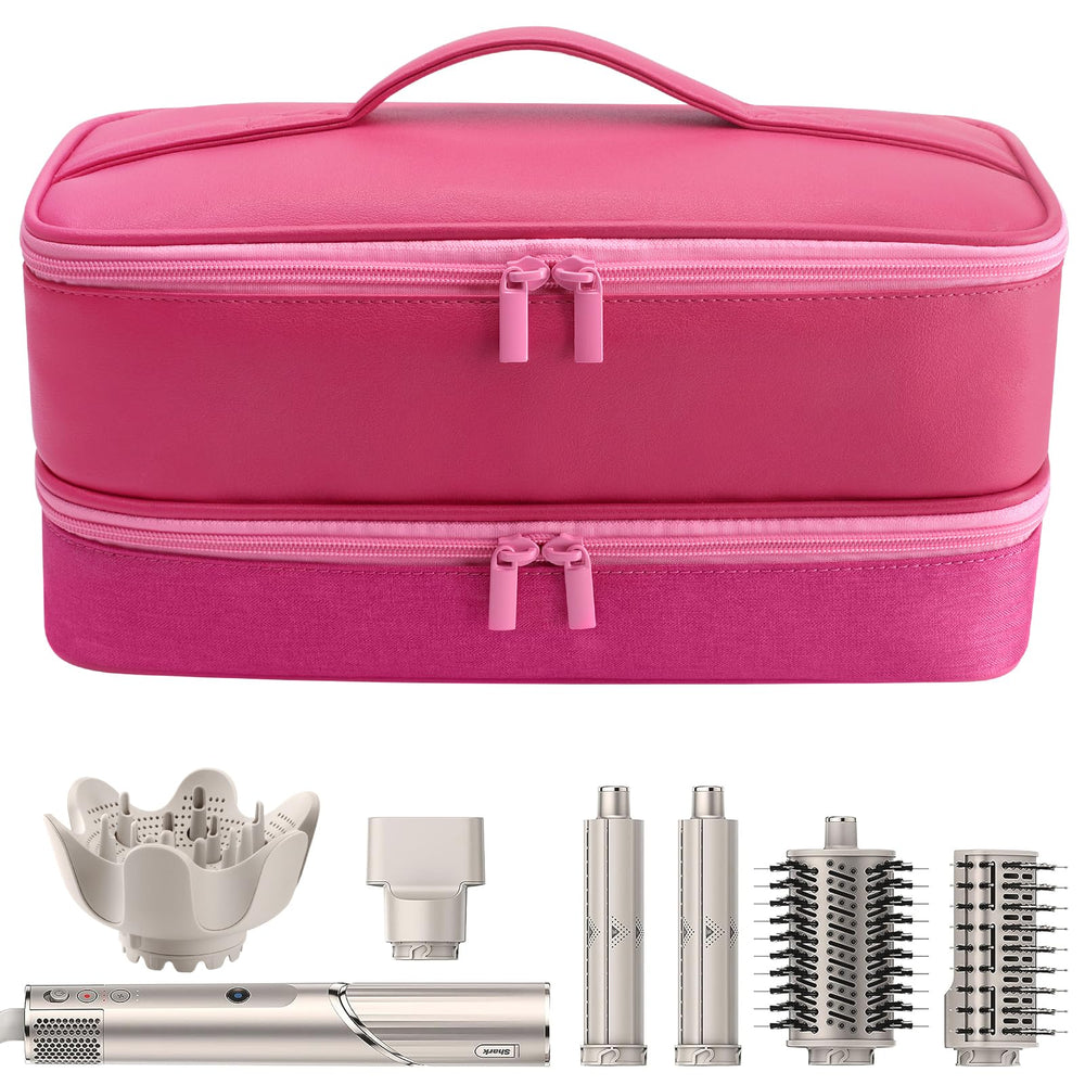Adworte travel case for hair dryer front view shows chic pink design for organized travel.