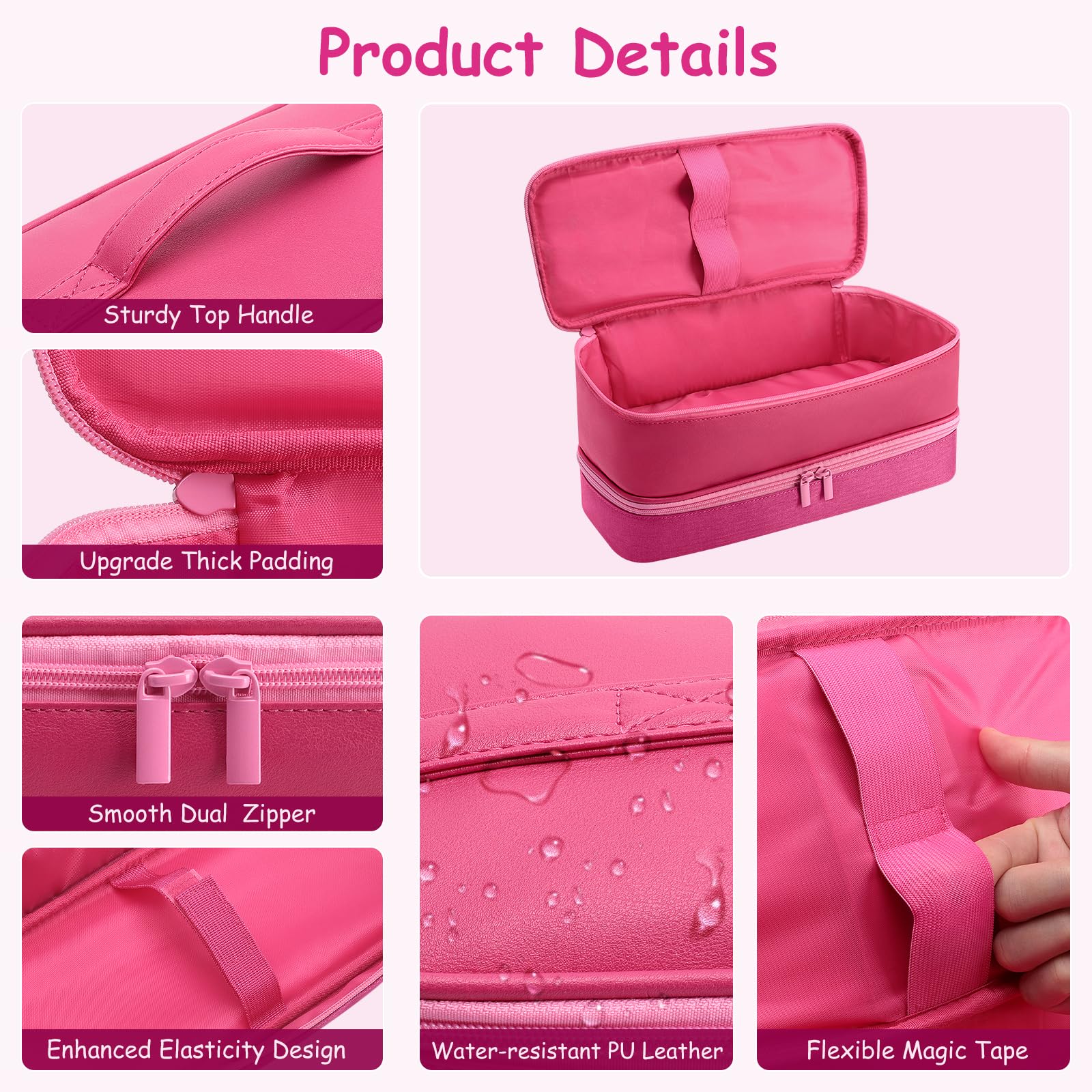 Adworte travel case pink inner soft lining protects delicate components during transit.