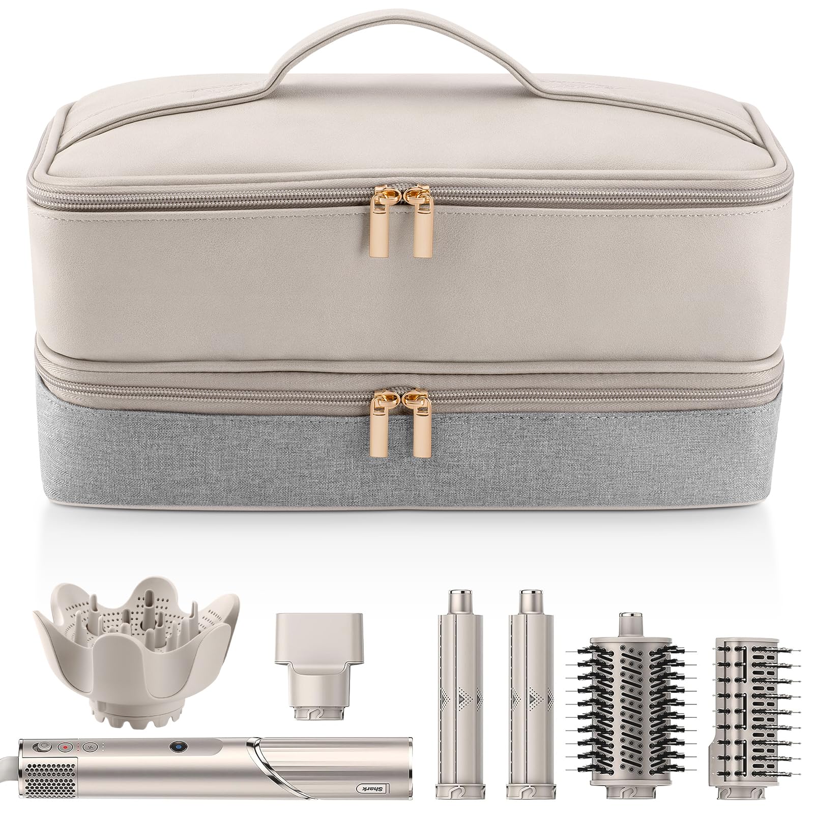 Adworte travel case demonstrates hair-dryer storage for organized packing and protection.