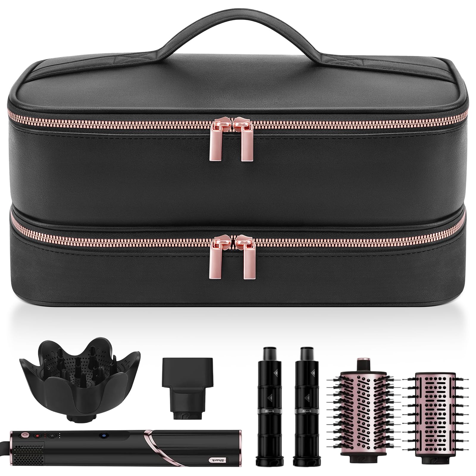 Adworte travel hair dryer case with rose-gold accents protects gear during travel