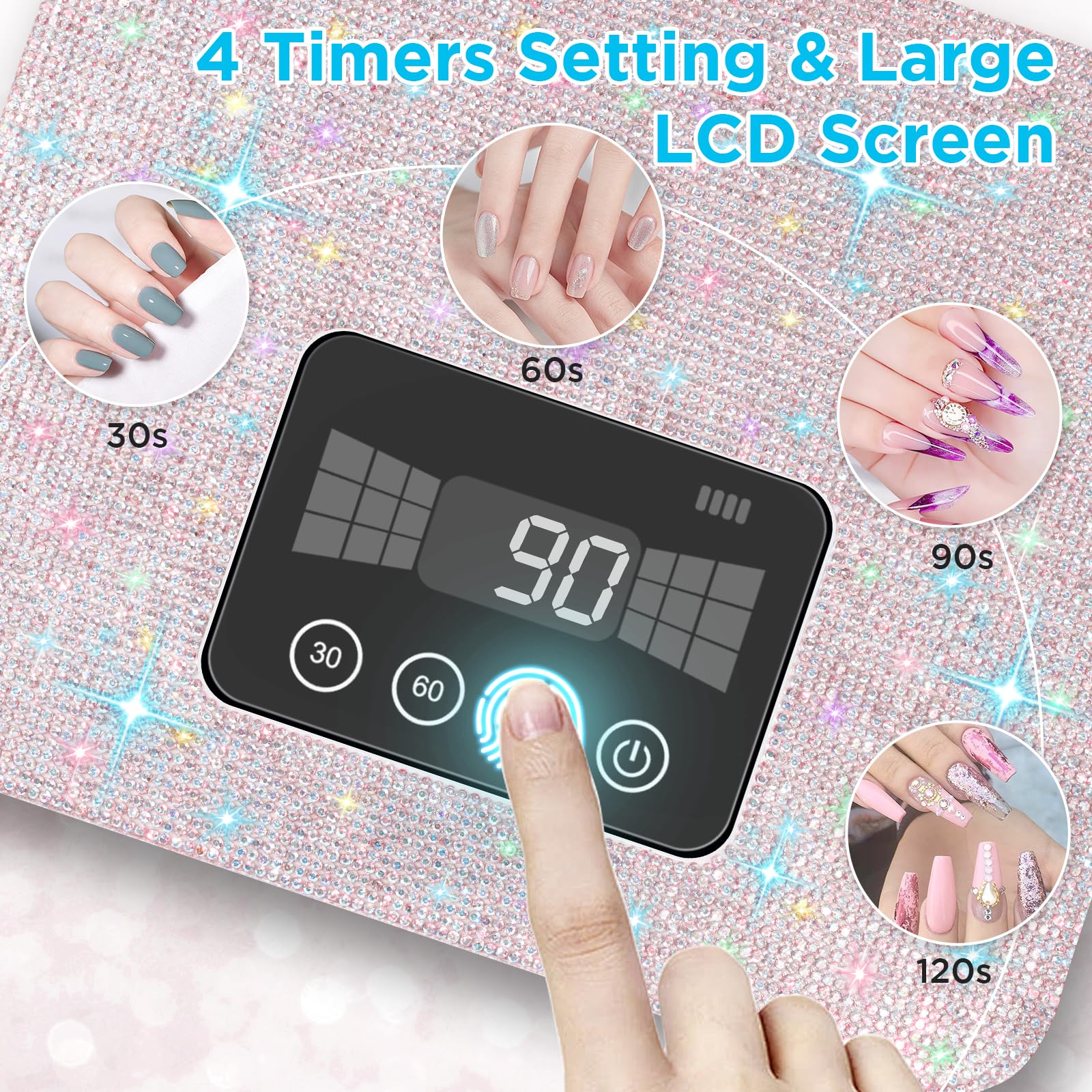 Aedavey cordless UV nail lamp reflective bottom enhances light coverage for even curing.