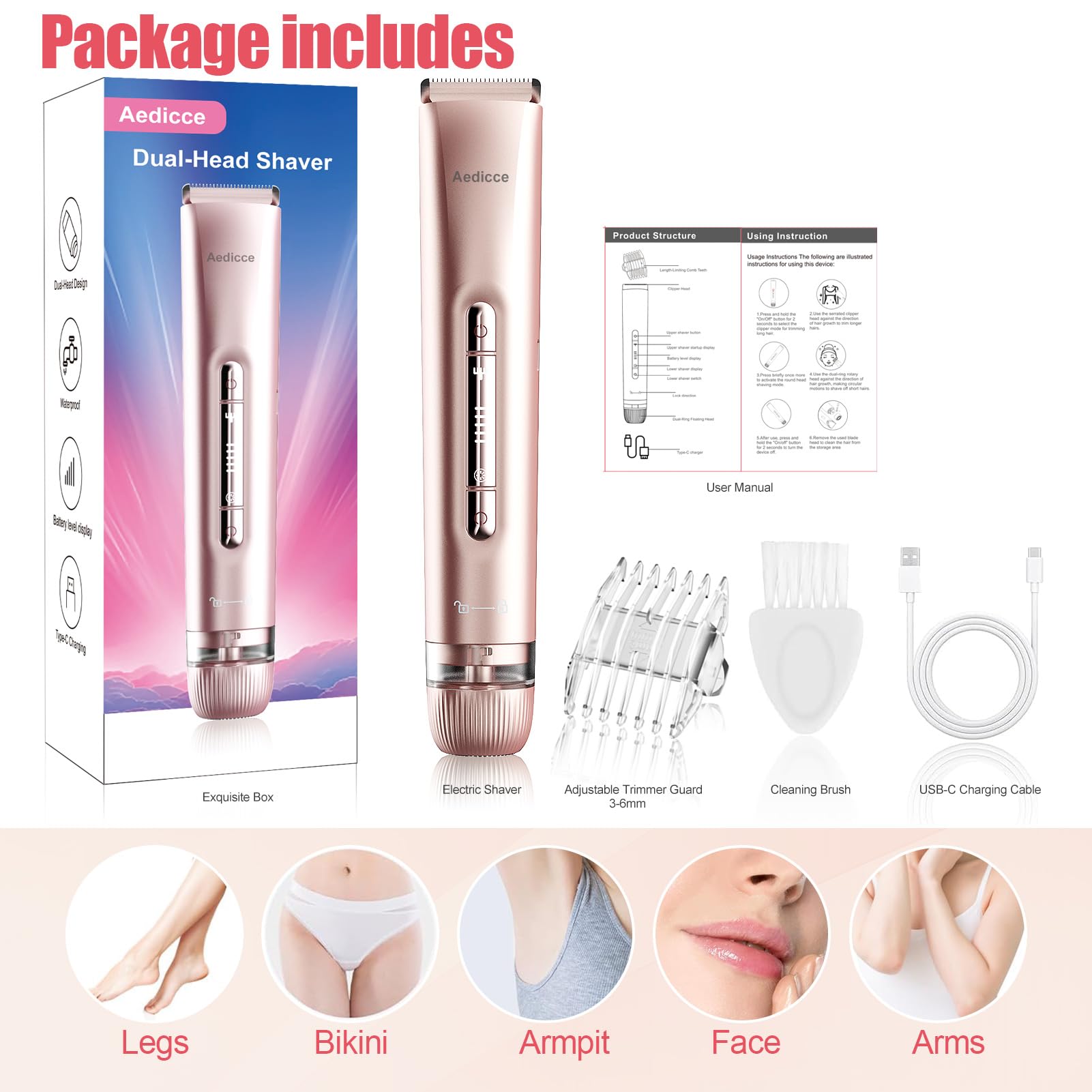 Aedicce bikini trimmer gift-ready box with accessories included.