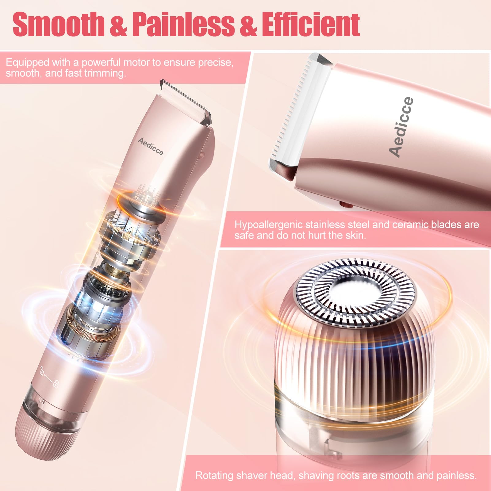 Aedicce bikini trimmer IPX7 waterproof for wet or dry use.