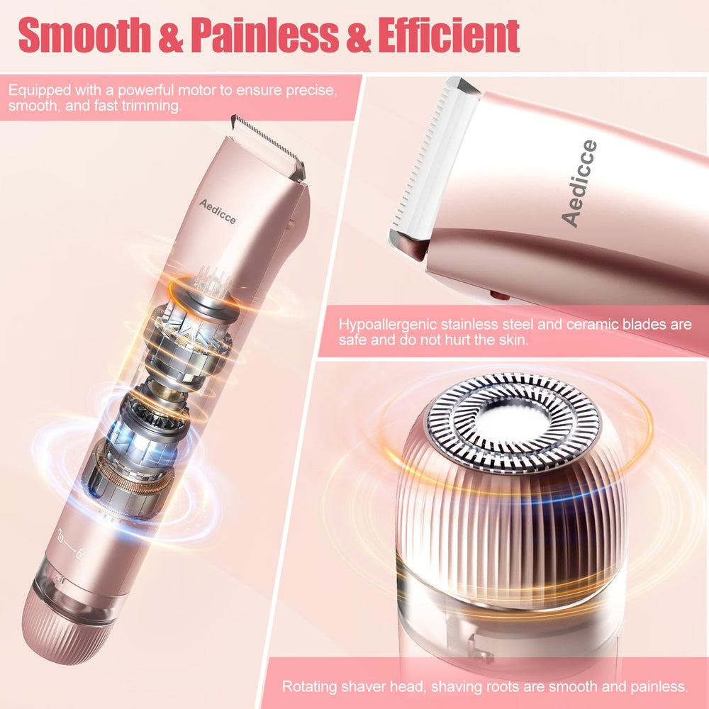 Aedicce bikini trimmer IPX7 waterproof for wet or dry use.