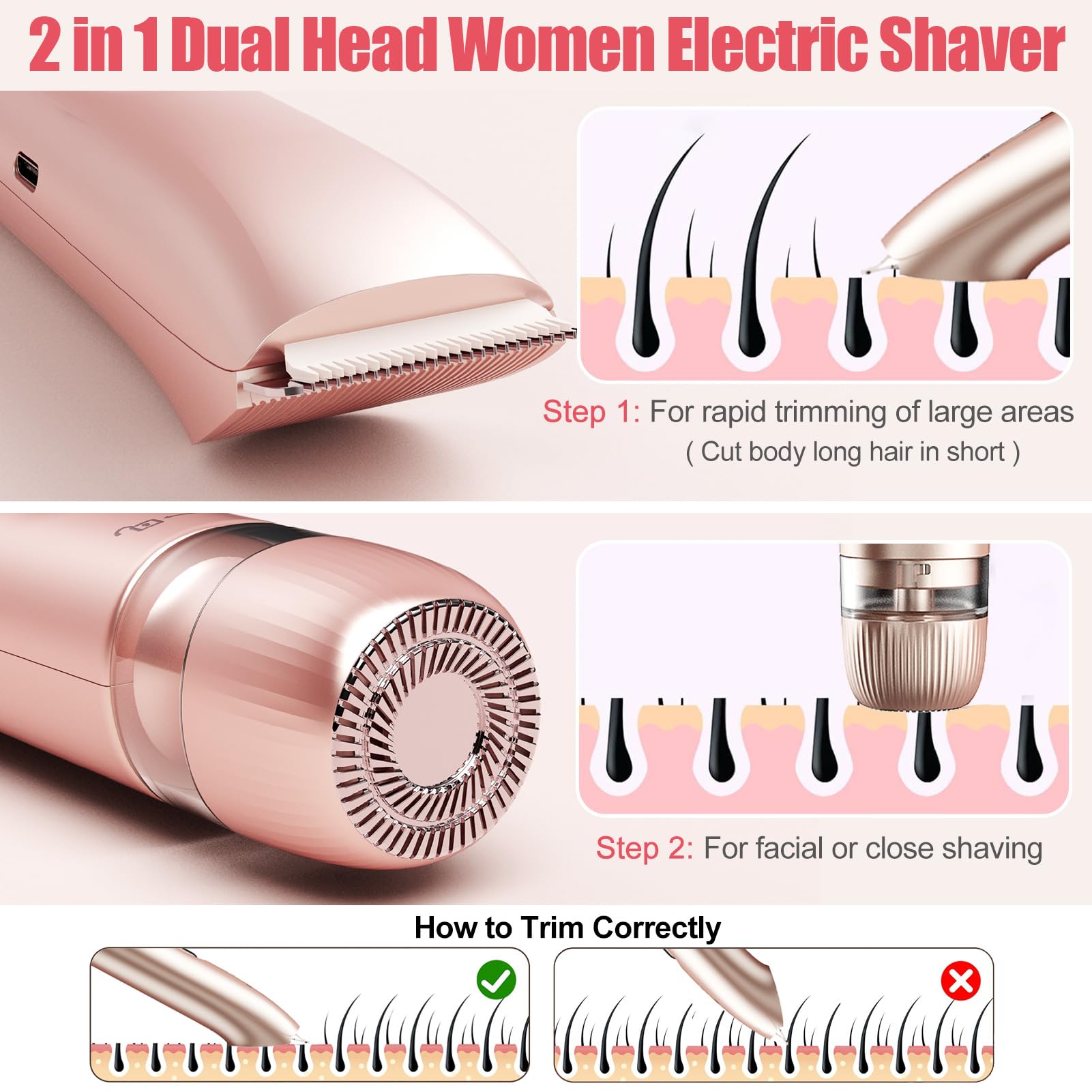Aedicce bikini trimmer round shaver head for a close finish on delicate areas.