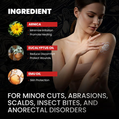 Label highlights Arnica and Emu Oil as key ingredients for skin support