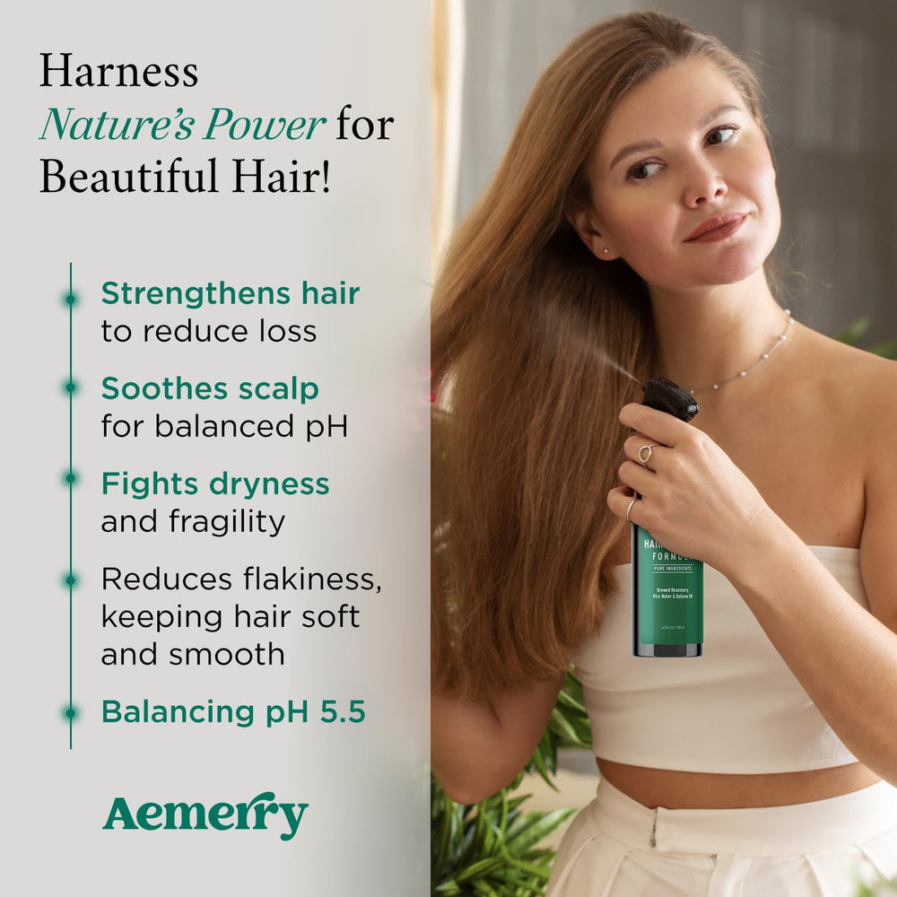 Aemerry Rosemary Water Spray in use demonstrates easy scalp misting and massage.