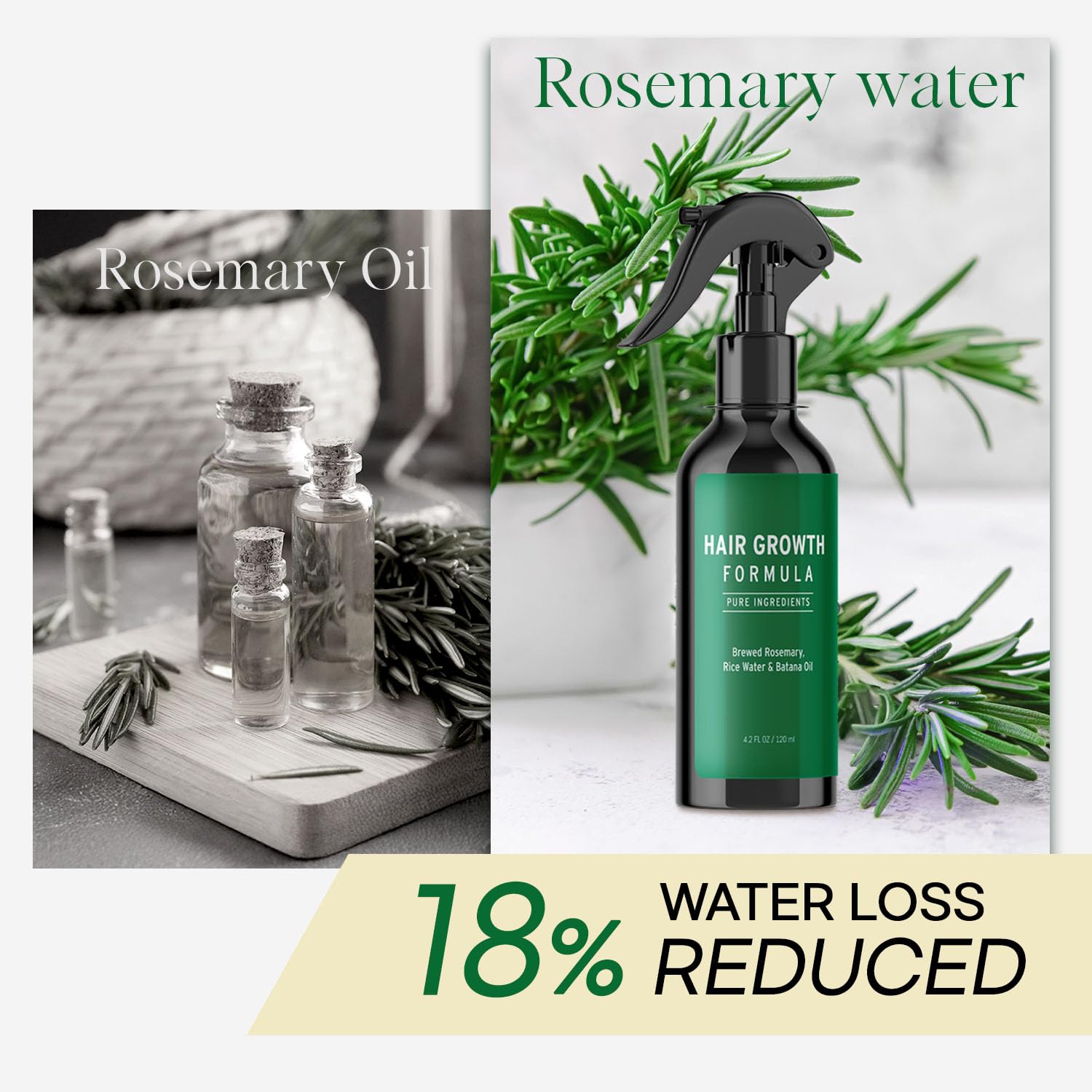 Aemerry Rosemary Water Spray bottle with biotin hints at nourishing vitamins.