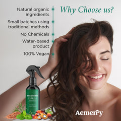 Aemerry Rosemary Water Spray ingredients panel highlights rosemary and rice water benefits.