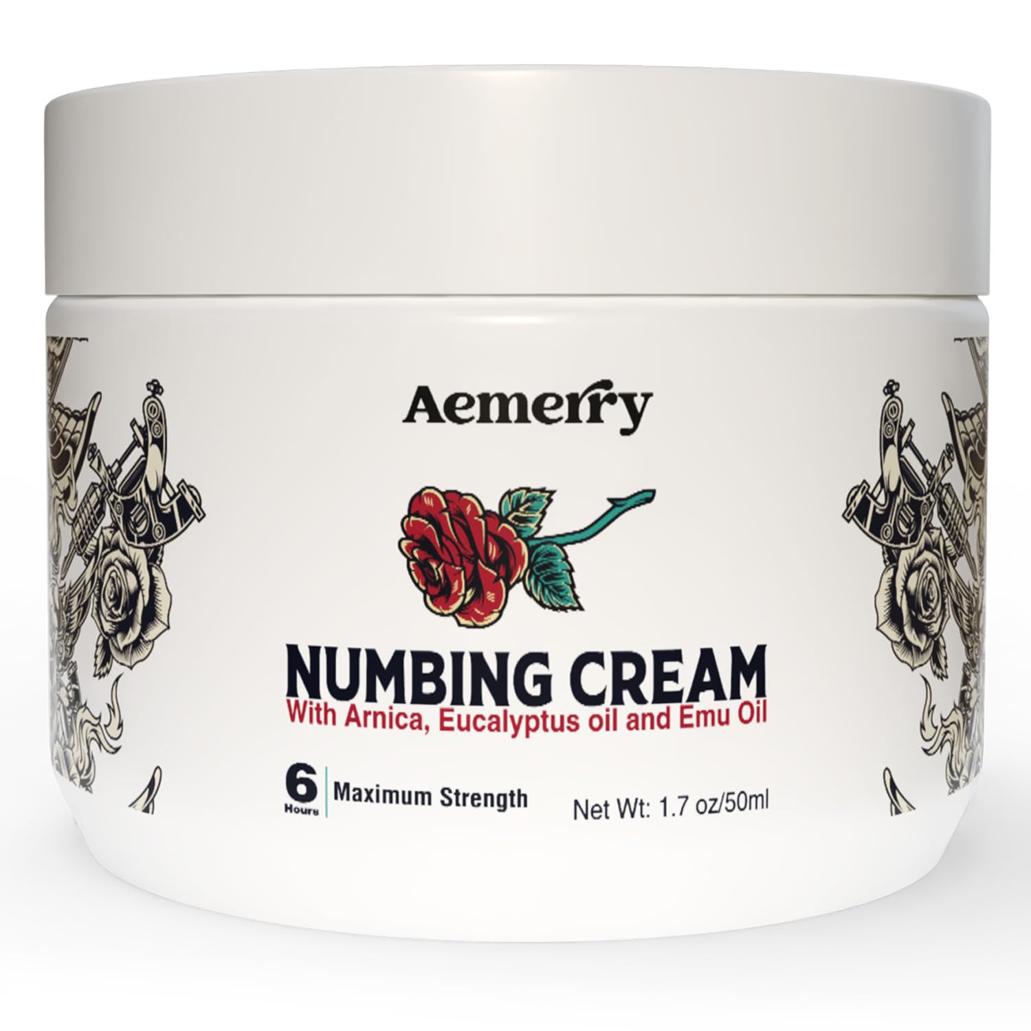 Aemerry Tattoo Numbing Cream bottle features maximum-strength formula for longer sessions.