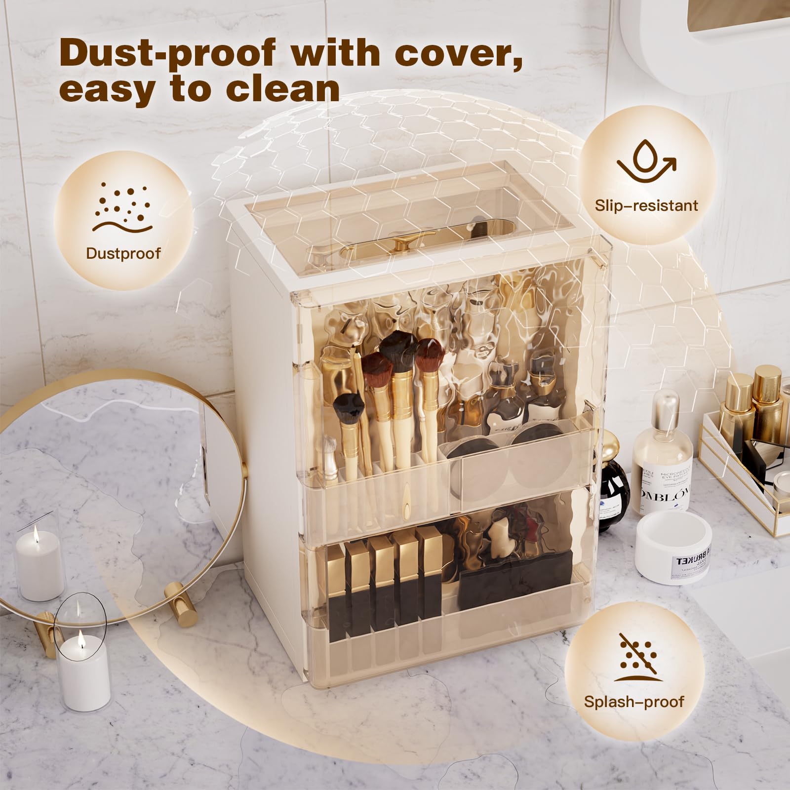 AERCIINC bathroom countertop organization solution keeps skincare nearby and tidy.