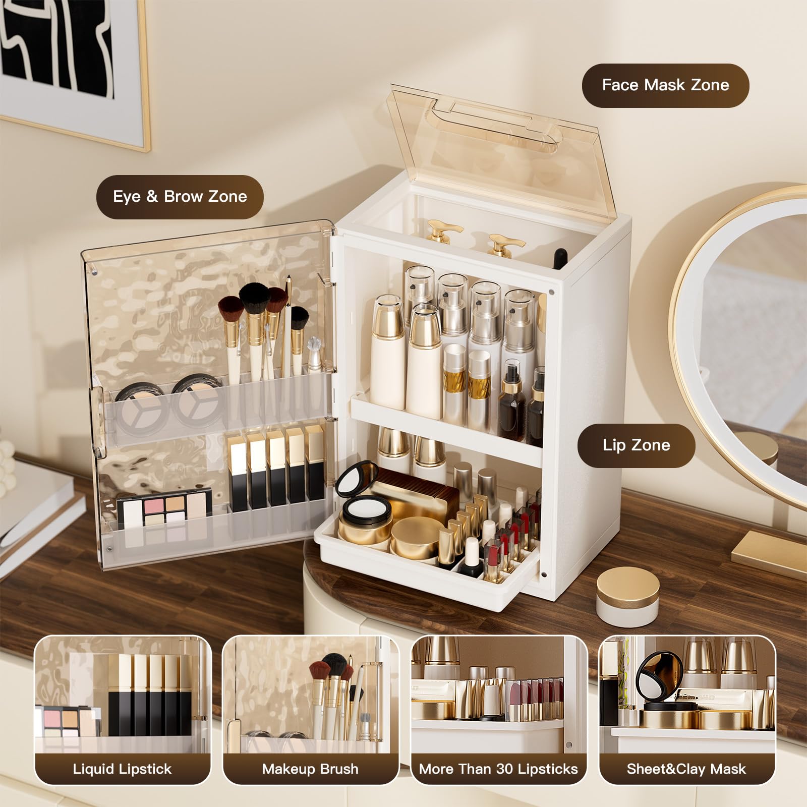 AERCIINC dustproof and waterproof protection keeps cosmetics pristine in bathrooms.