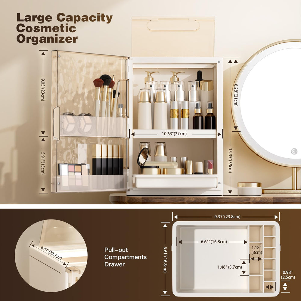 AERCIINC vanity storage fits on dressers, countertops, or desks for versatile use.