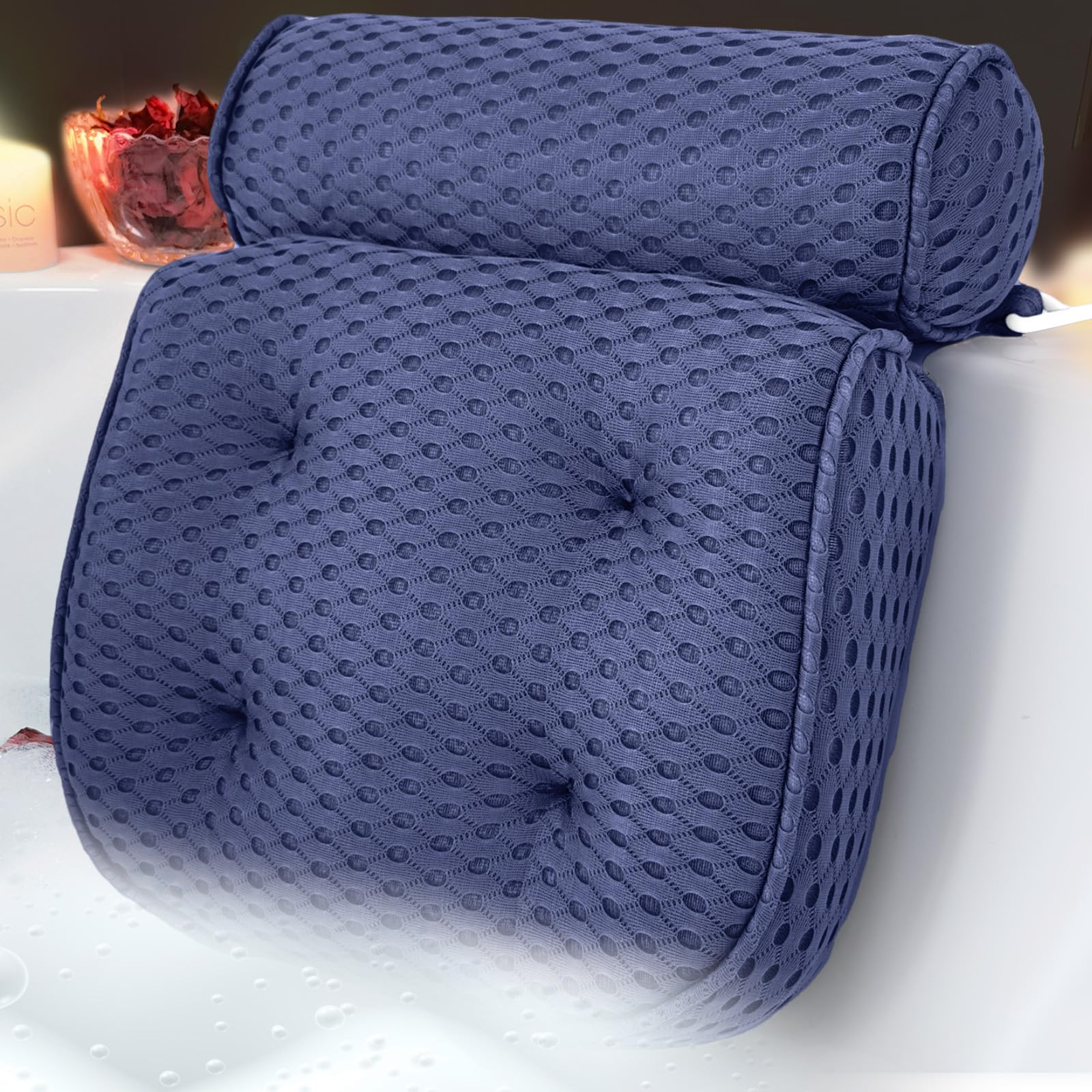 AEROiVi luxury bath pillow resting in tub offering neck support