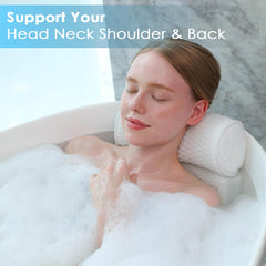 AEROiVi pillow cradling head and neck support in a bath setup.