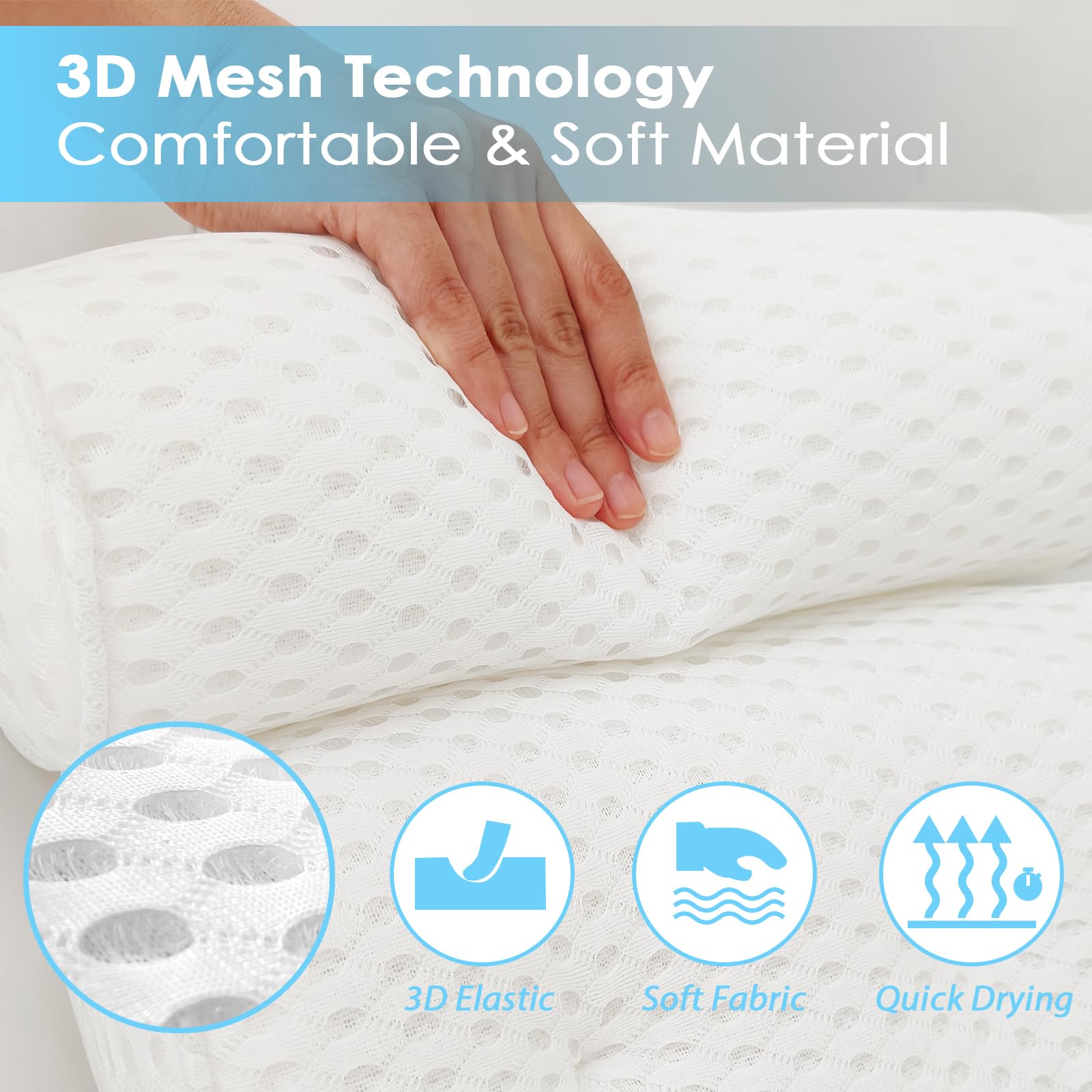 AEROiVi non-slip design keeps the pillow stable on wet tub surfaces.