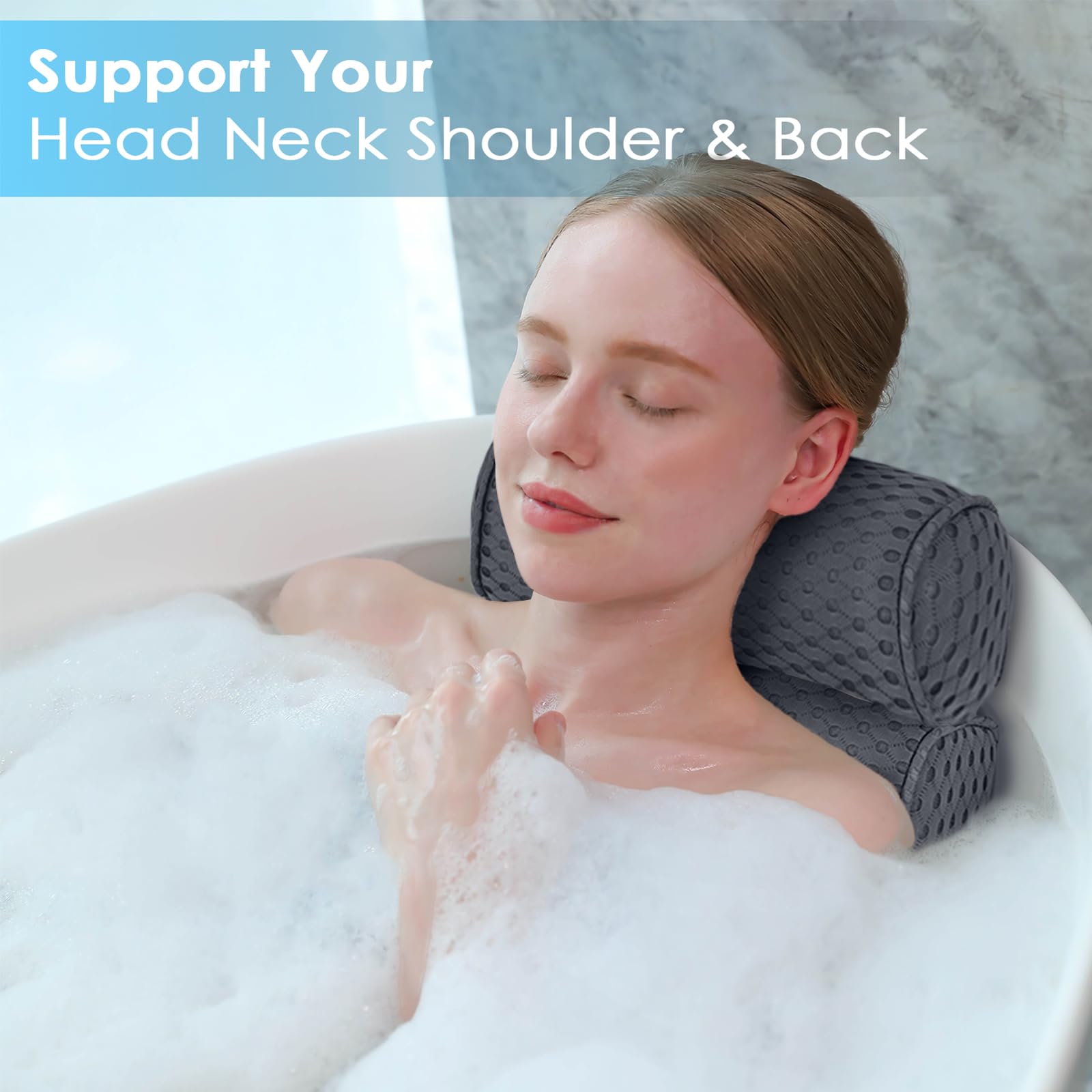 AEROiVi Spacer Mesh Bath Pillow breathable material dries quickly after use.