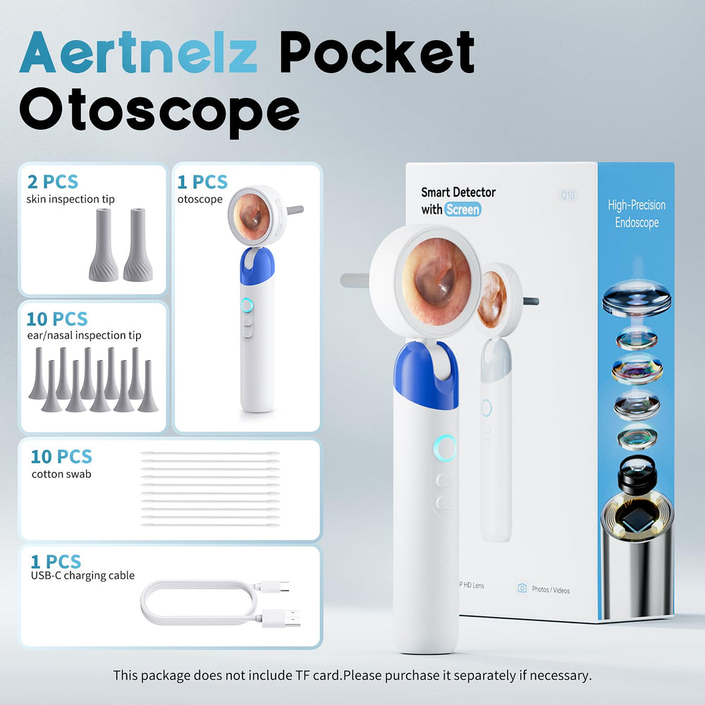 Aertnelz Otoscope box contents show what's included.