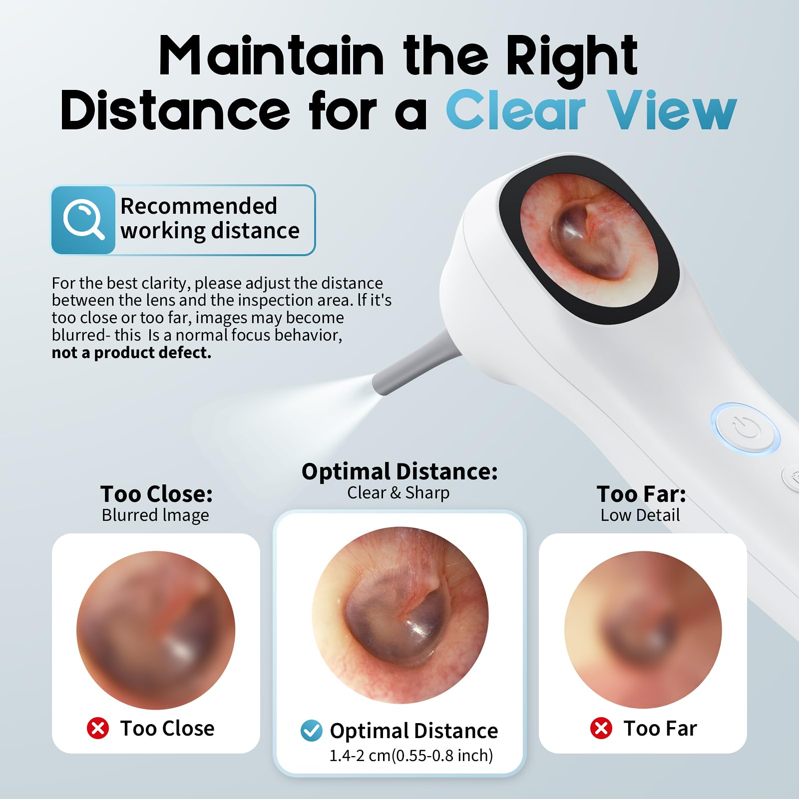 Aertnelz Otoscope highlights optimal focus distance to avoid blur