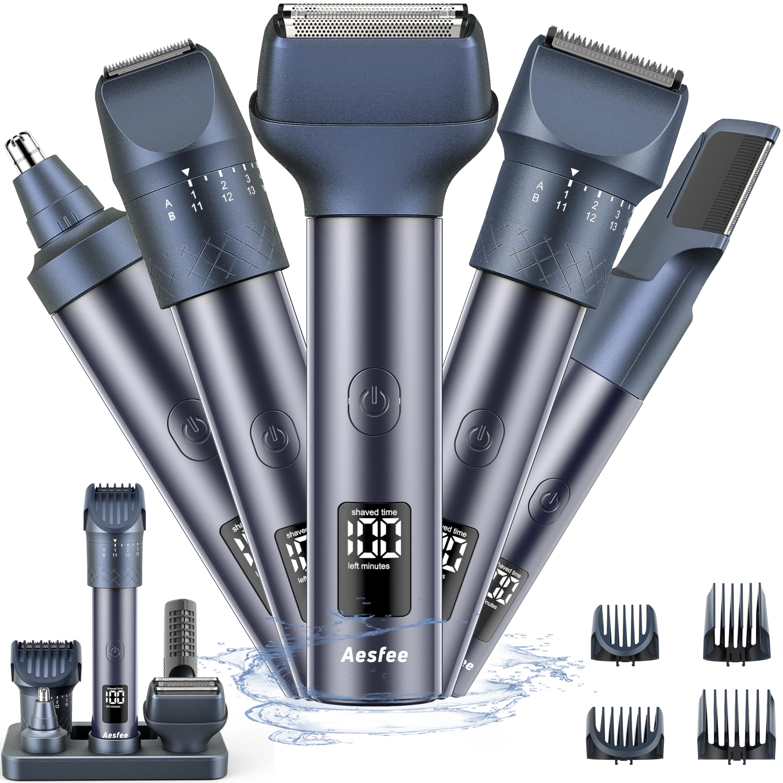 Aesfee beard trimmer shows the 20-setting dial for precise length control.