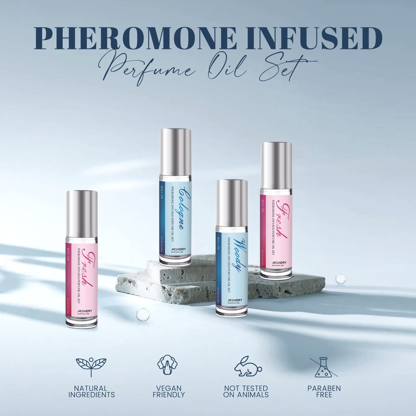 Aeshory pheromone perfume packaging emphasizes portable, travel-friendly design.