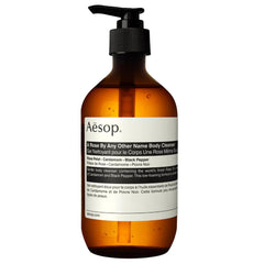 Aesop A Rose By Any Other Name Body Cleanser bottle on shelf for daily cleansing.