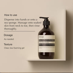 Aesop cleanser pumped into hand, ready for gentle cleansing.