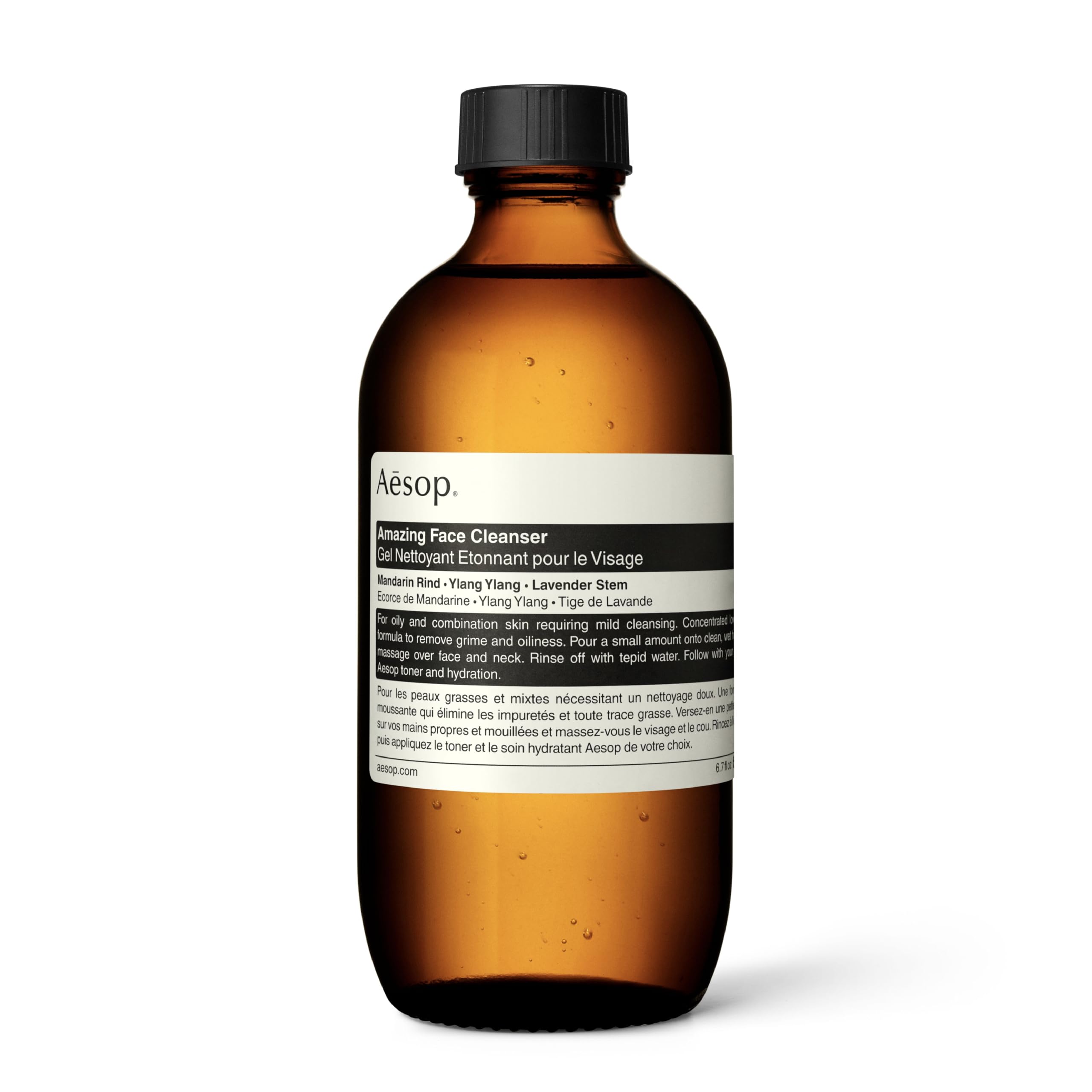 Aesop Amazing Face Cleanser bottle pour demonstrates gentle daily cleansing