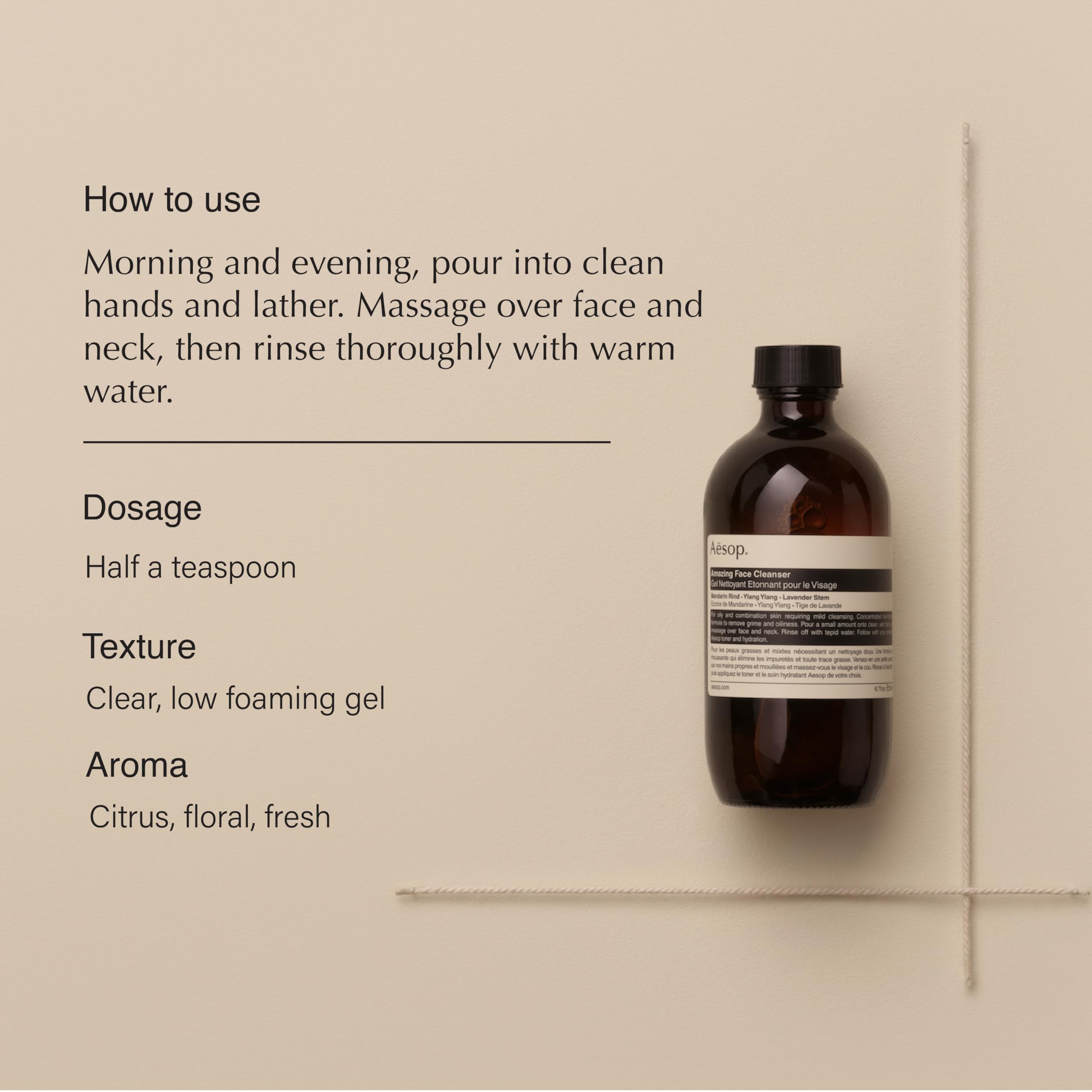 Aesop Amazing Face Cleanser packaging close-up highlights vegan, recycled-plastic bottle