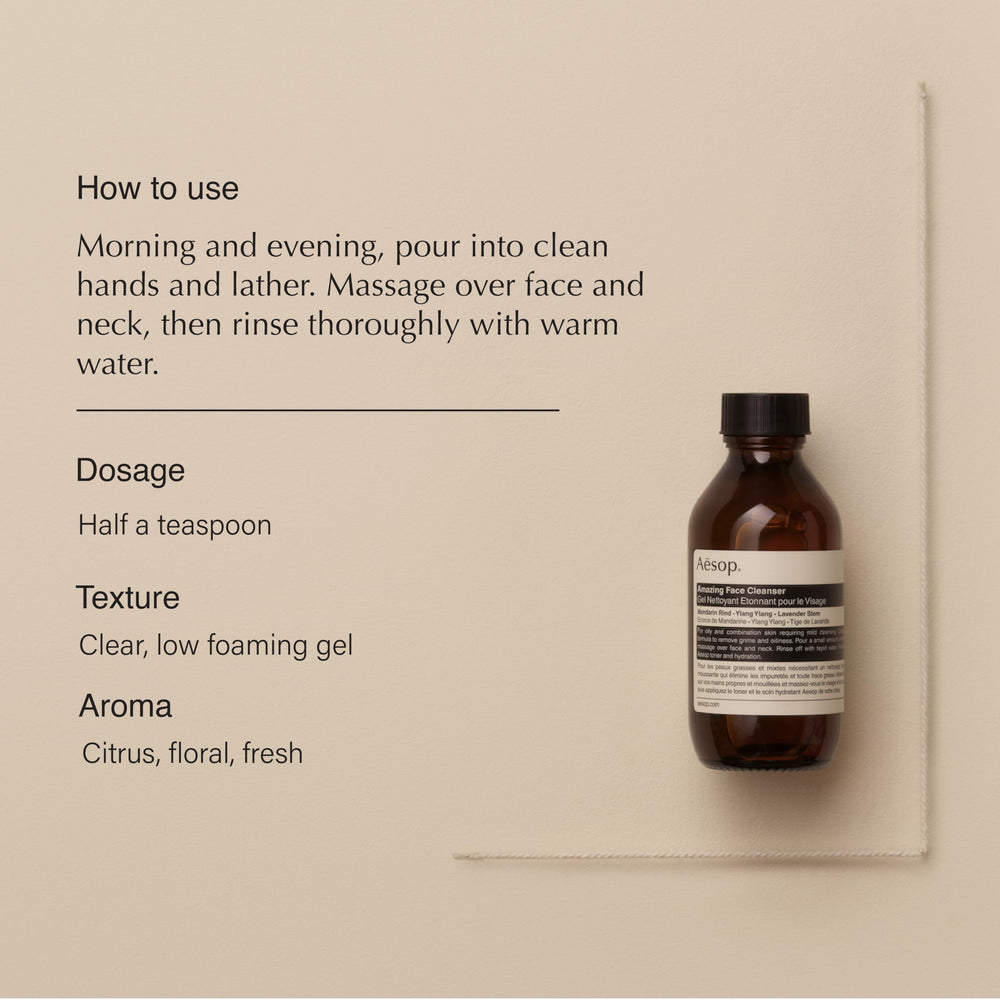 Aesop Amazing Face Cleanser Ylang Ylang aroma enhances sensory experience.