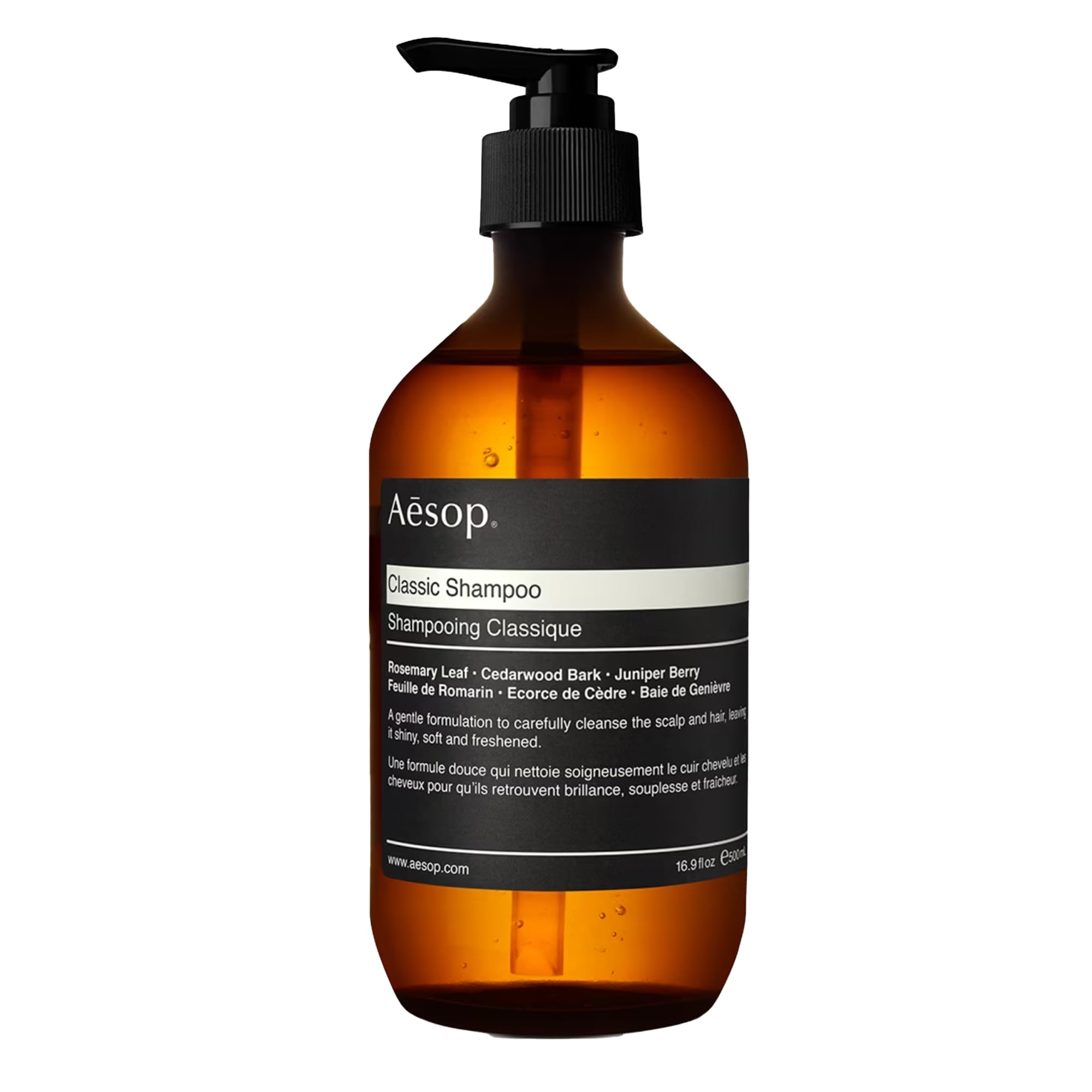 Aesop Classic Shampoo bottle front, suggesting a gentle cleansing for normal hair.