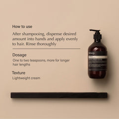 Aesop Conditioner cream-texture close-up hints at hydrating feel for hair