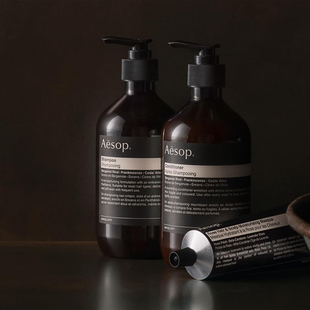 Aesop Conditioner dispenser-pump shot highlights easy, mess-free use