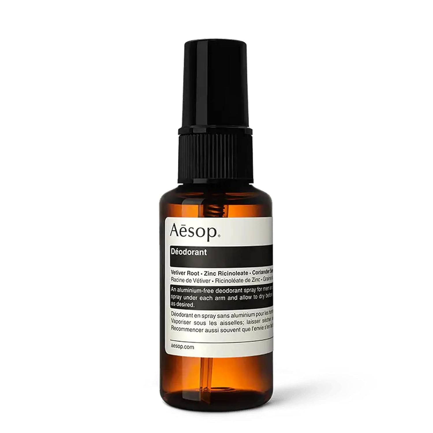 Aesop Deodorant Spray packaging with minimalist design and recyclable materials.