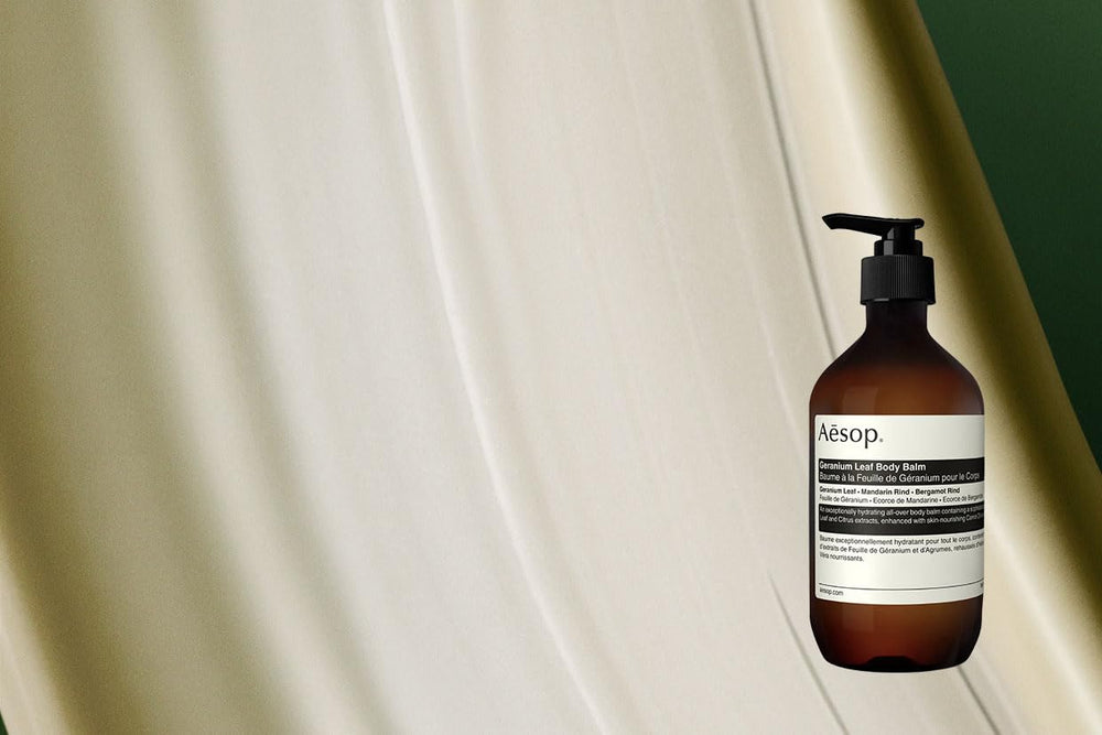 Aesop Geranium Leaf Body Balm application massage demonstrating daily ritual for supple skin